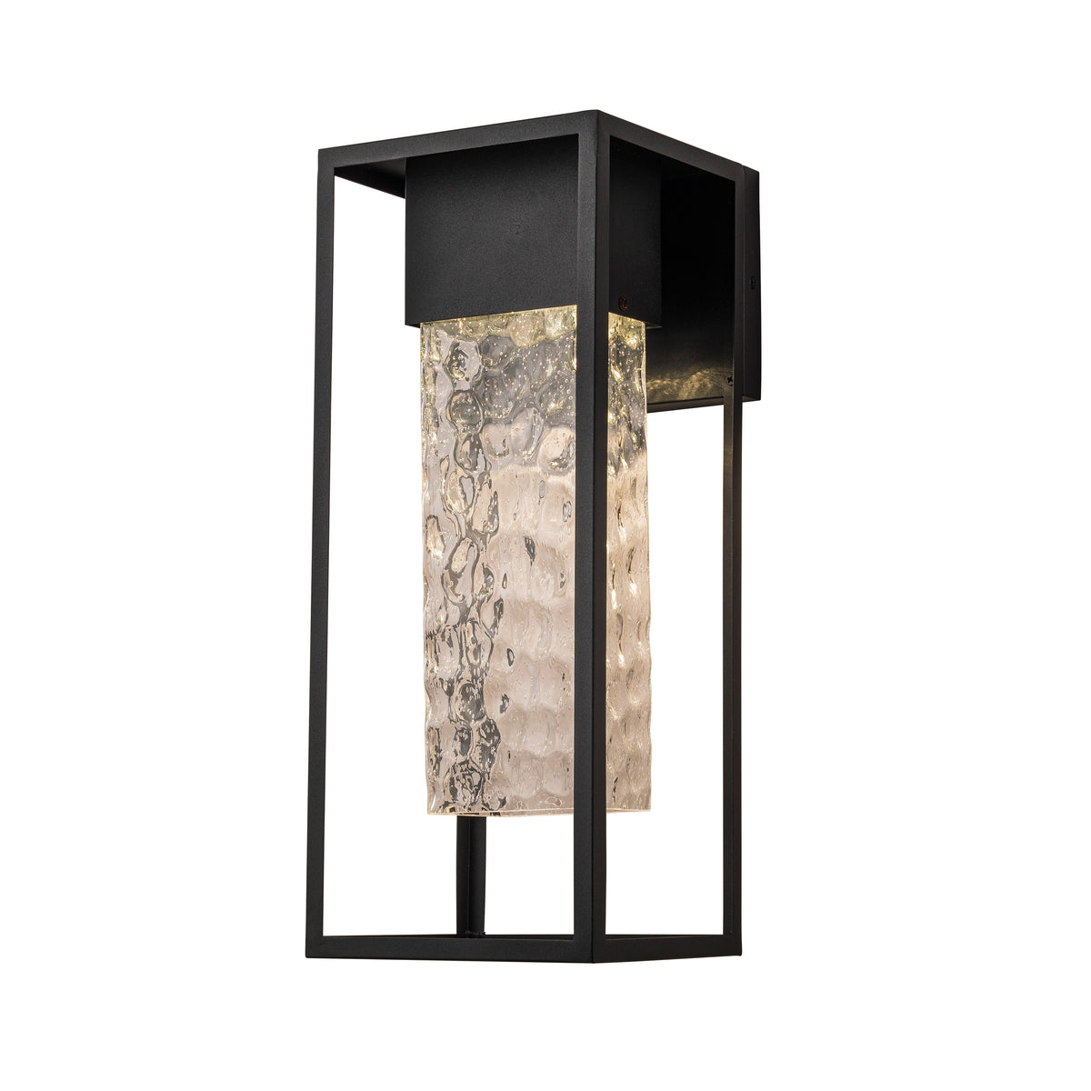 H19" Modern Large Matte Black 10W Integrated LED Wall Sconce with Open Frame and Seeded Glass for Porch Garage Entryway Exterior Lighting