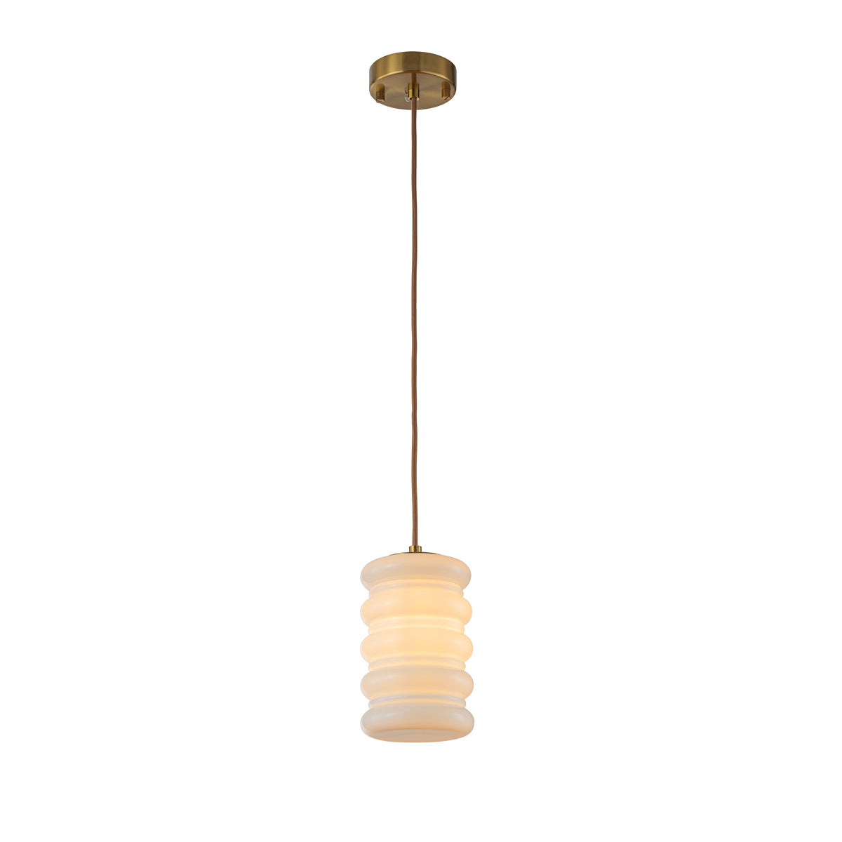 1-Light Modern Satin Brass Pendant Light for Kitchen Island Dining Room and Entryway with Stacked Opal Glass Shade