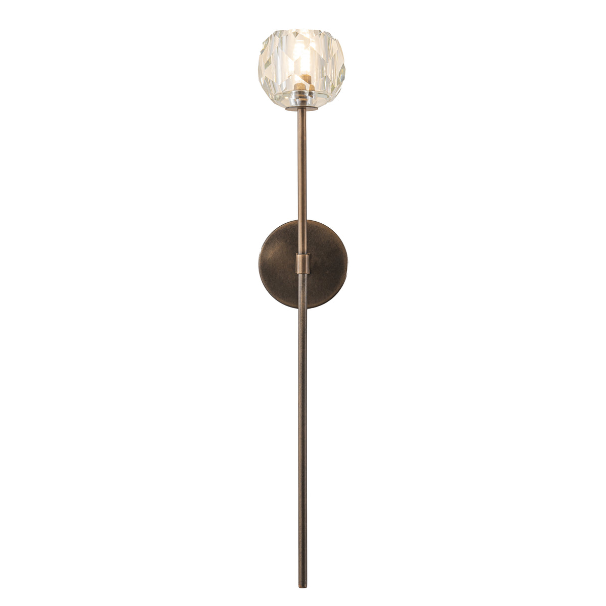H28" 1-Light Antique Bronze Vertical Wall Lamp with Faceted K9 Crystal Shade Modern Crystal Wall Sconce Indoor Wall Light for Bathroom Vanity Hallway Bedroom