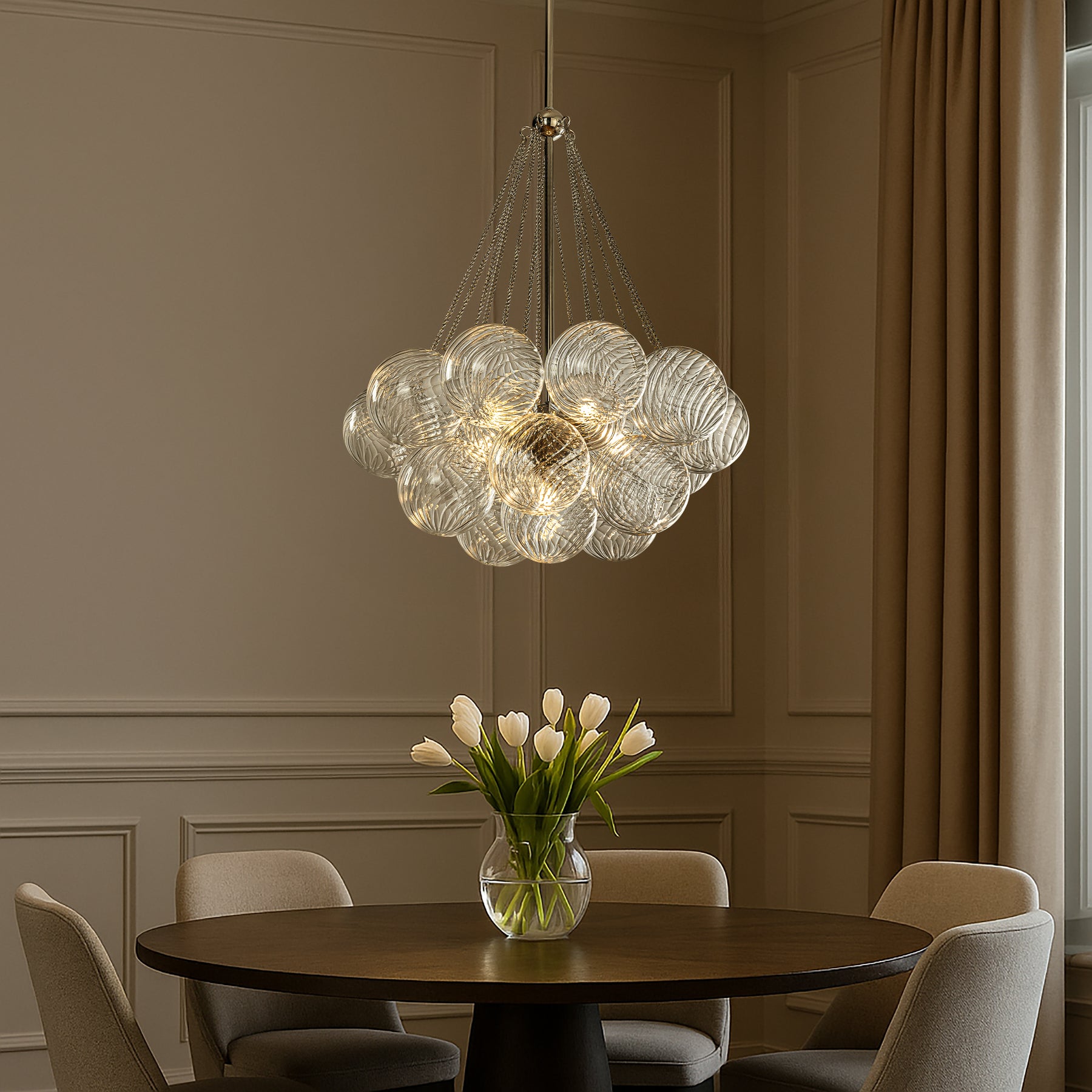 27'' Modern Glam Cluster Chandelier 6 Lights Pendant with Hand Blown Textured Glass Globes And Chrome Finish for Dining Room and Foyer