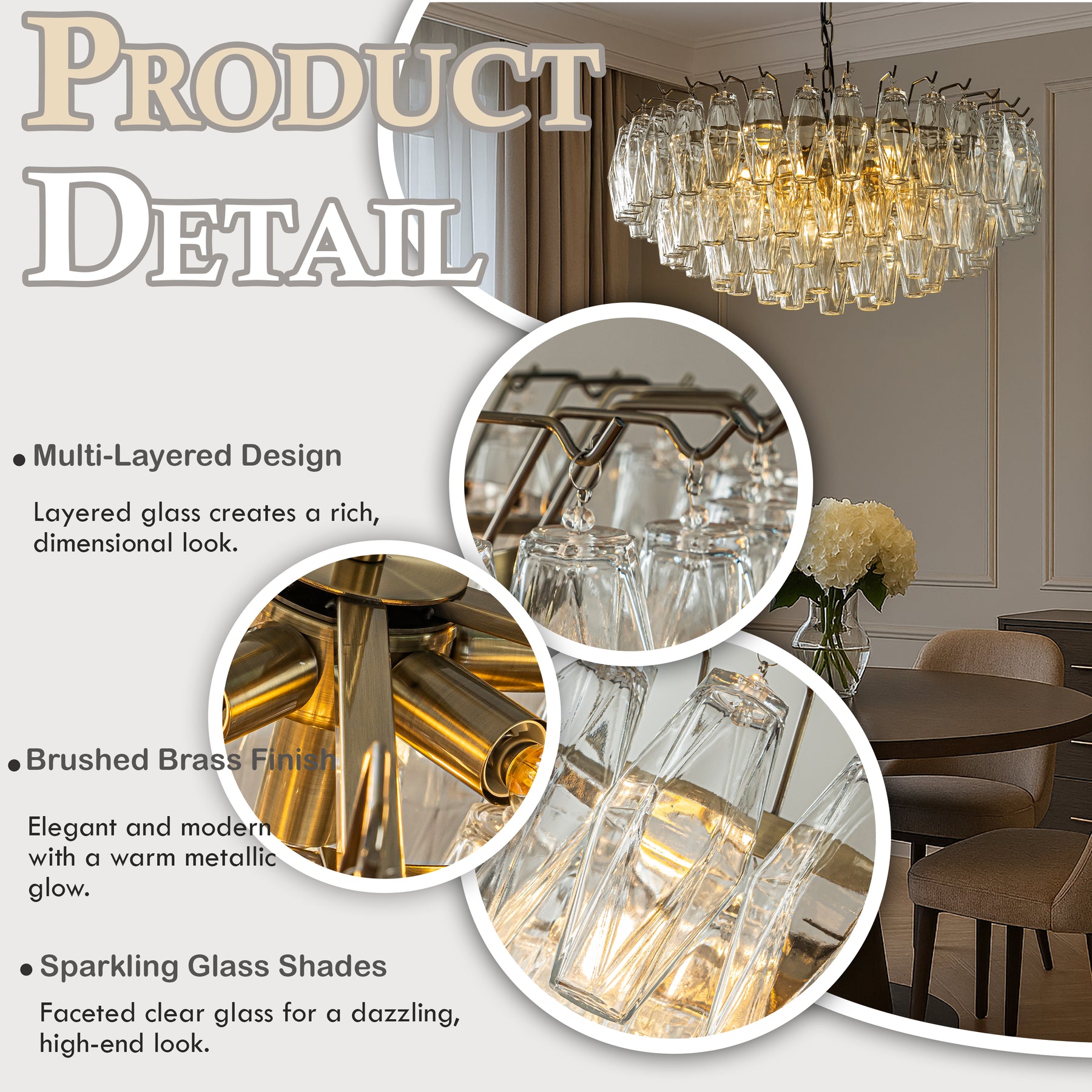 28'' Midcentury Modern Murano Glass Round Chandeliers 6-Light Handblown Glass Pendant Light Fixture Aged Bronze Finish For Dining Room Living Room
