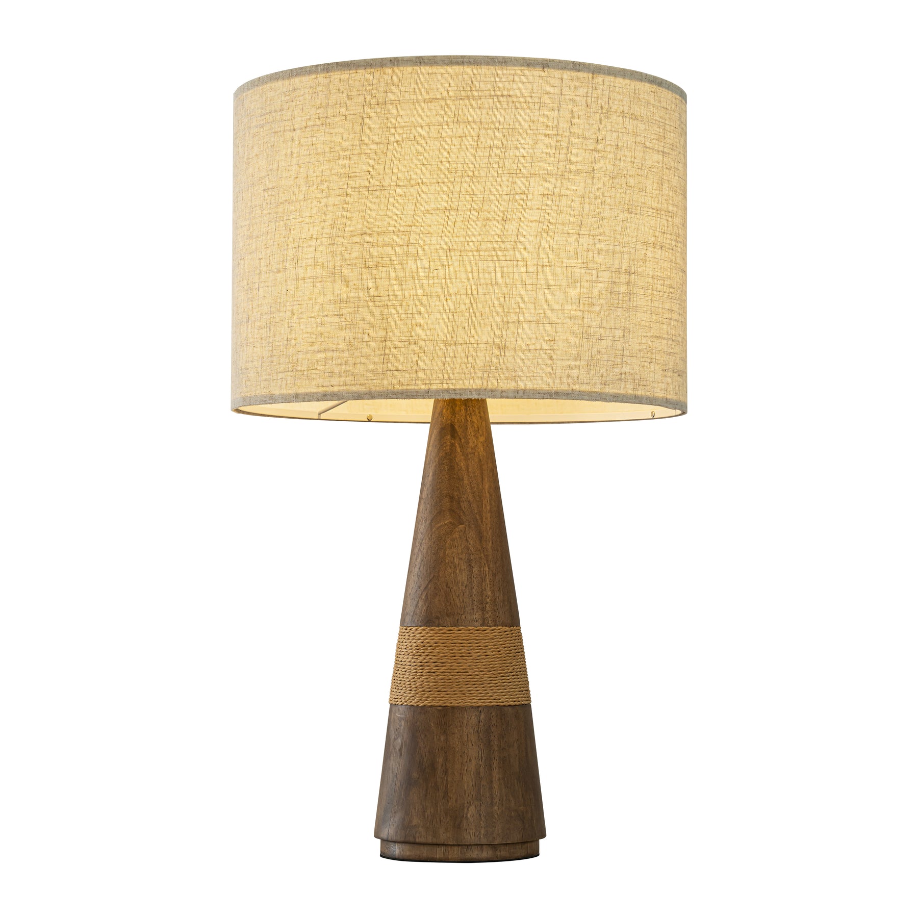 28'' Farmhouse Honey Brown Wood Bedside Table Lamp – Classic Drum Shape Nightstand Lamp with Beige Fabric Shade for Bedroom, Living Room