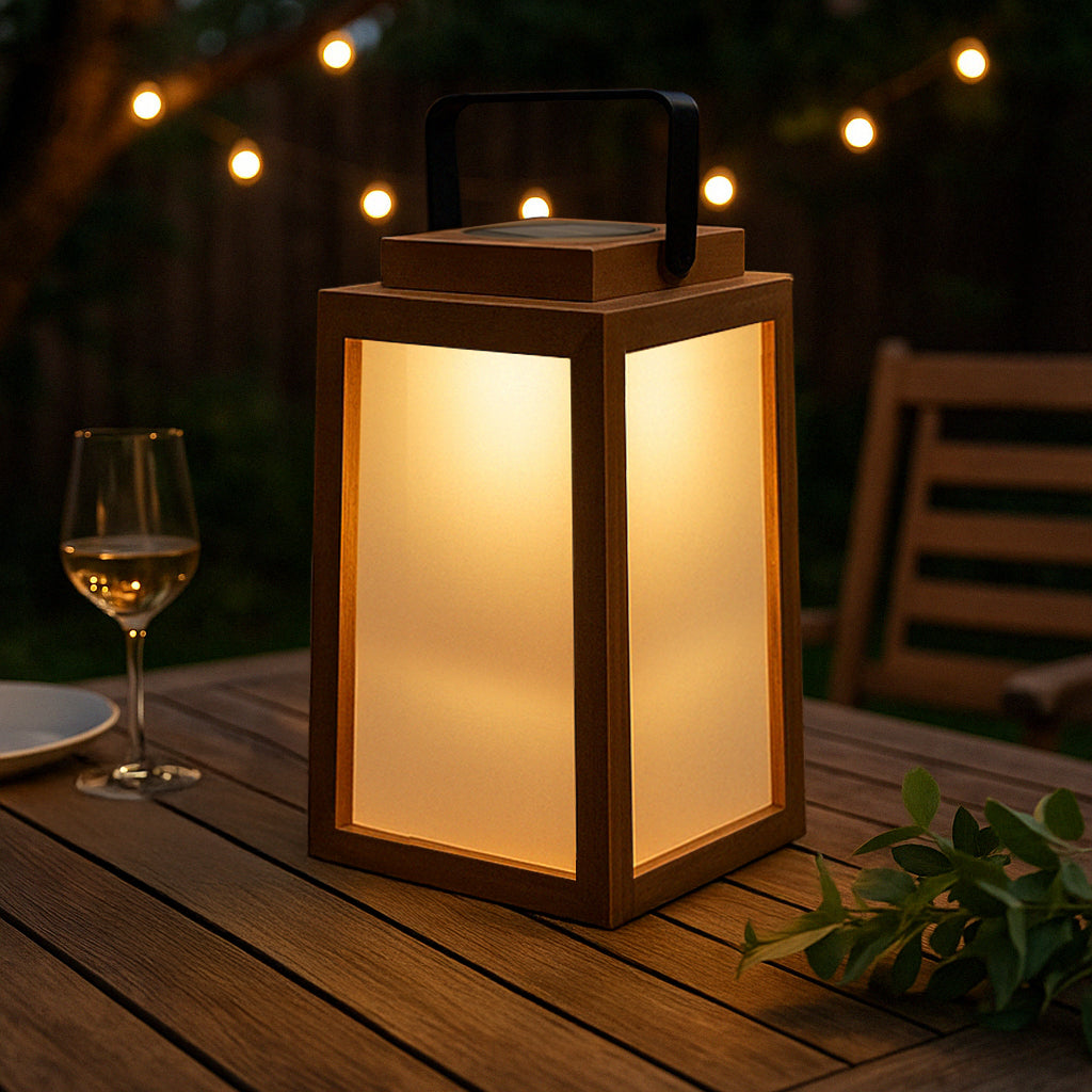 H11" Farmhouse LED Solar Lantern with Wood Farm and Frosted Glass Panl Ourdoor Garden Decorative Hanging Lanterns for Outside Camping