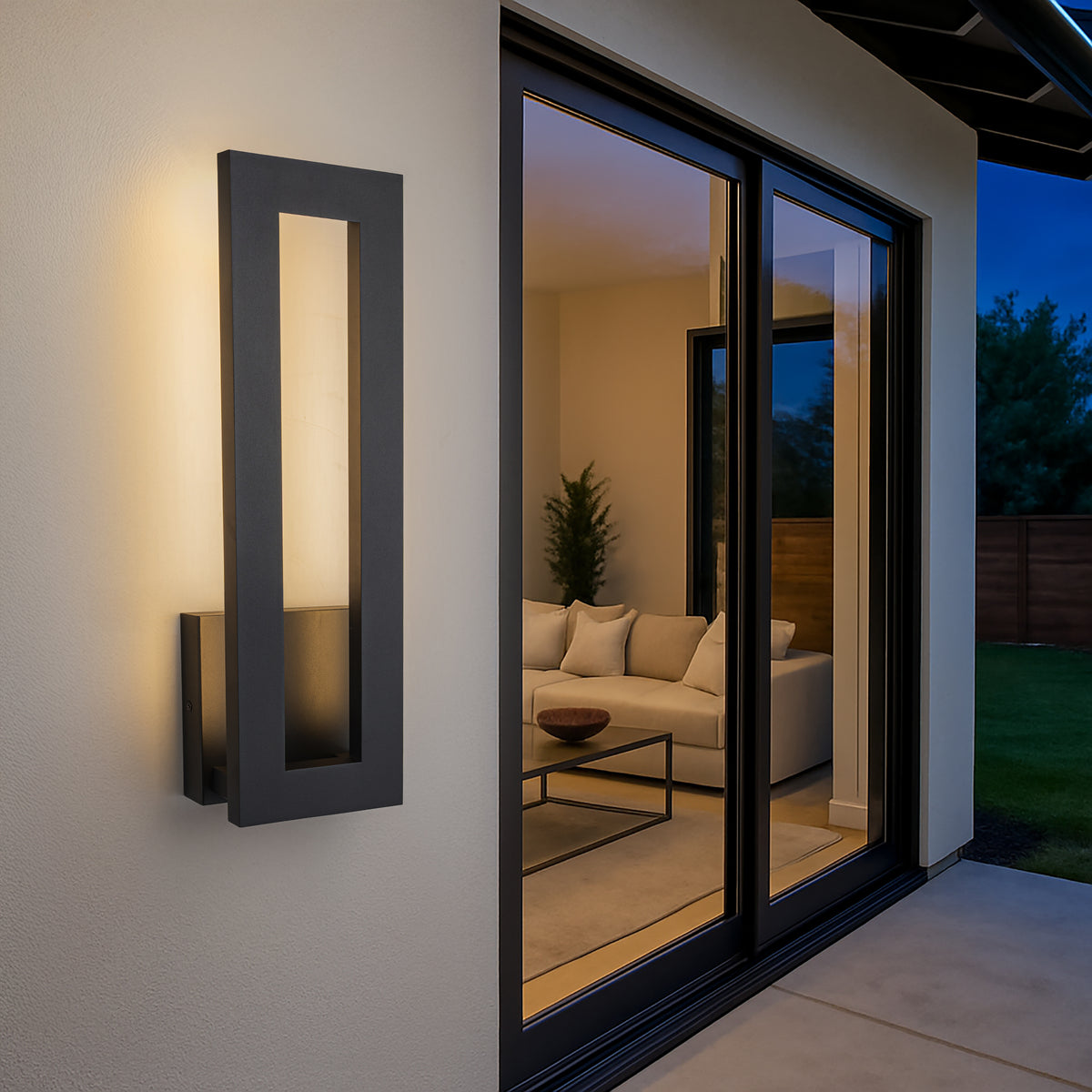 H20'' Modern Outdoor Integrated LED Wall Light 24W Matte Black Linear Exterior Sconce with Frosted Acrylic Shade Up/Down Wall Mount for Porch Patio Garage Entryway