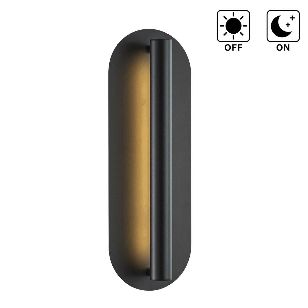 H19" Oval Matte Black 23W Integrated LED Wall Sconce with Acrylic Shade Modern Dusk to Dawn Outdoor Wall Light Waterproof Exterior Light Fixture for Porch Patio