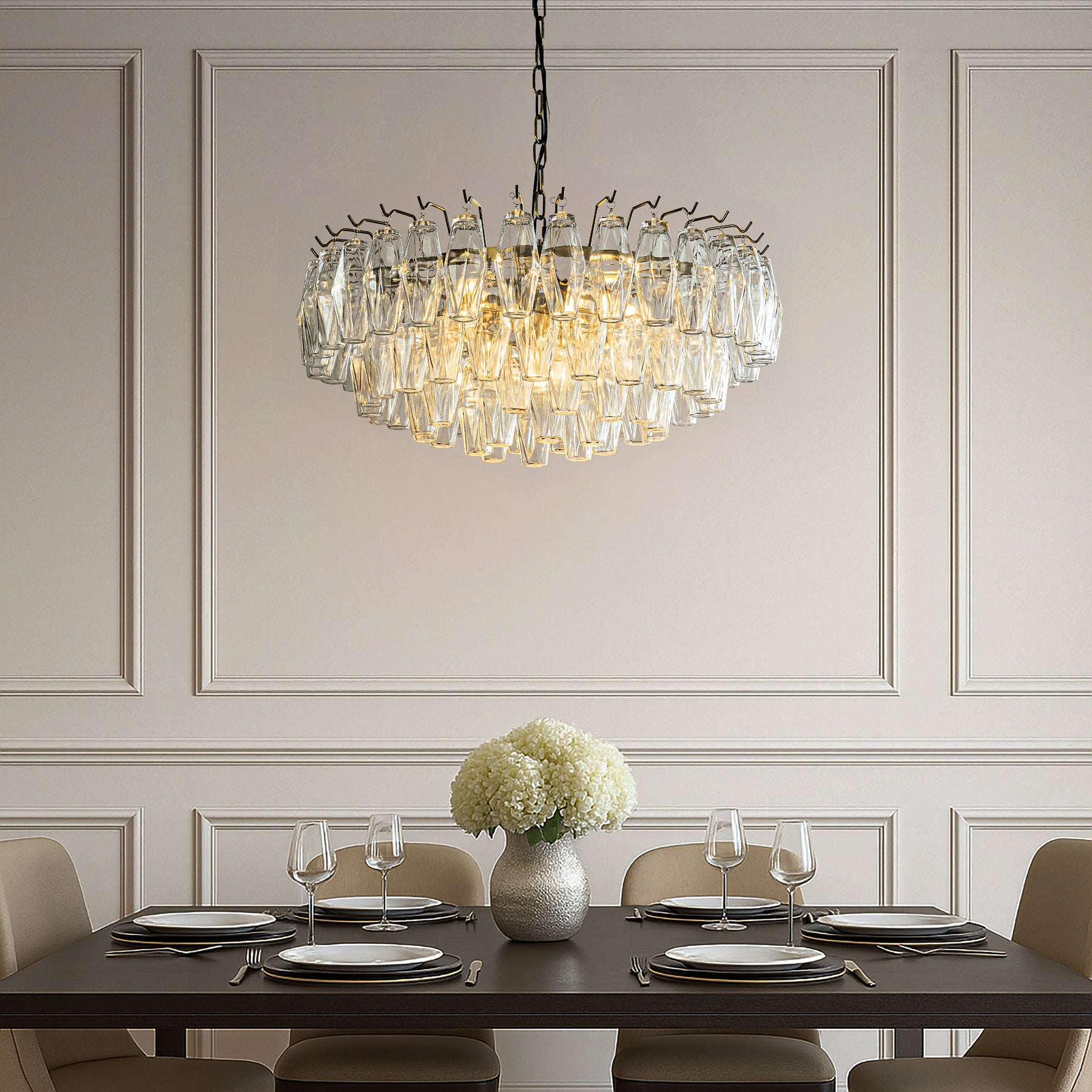 28'' Midcentury Modern Murano Glass Round Chandeliers 6-Light Handblown Glass Pendant Light Fixture Aged Bronze Finish For Dining Room Living Room
