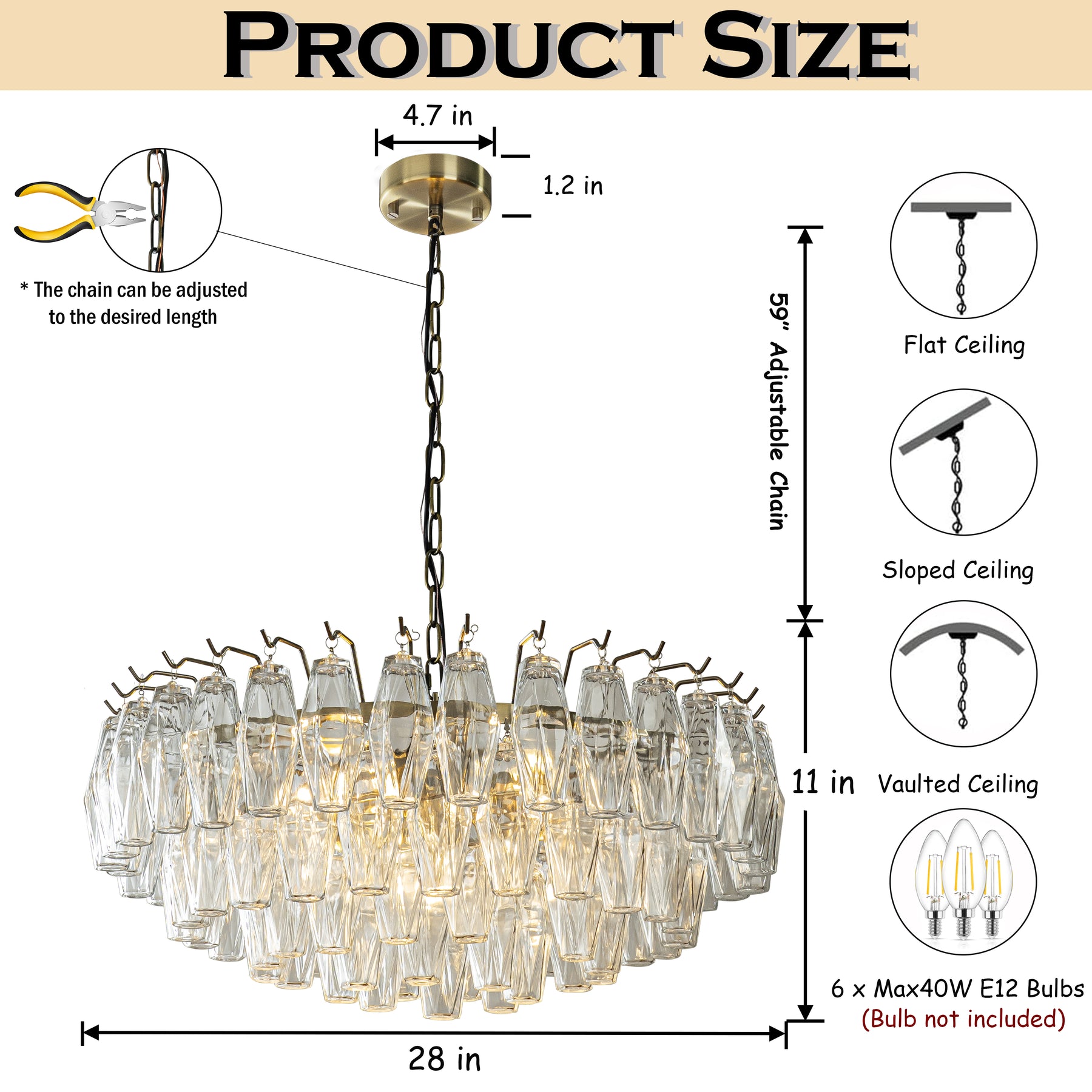 28'' Midcentury Modern Murano Glass Round Chandeliers 6-Light Handblown Glass Pendant Light Fixture Aged Bronze Finish For Dining Room Living Room