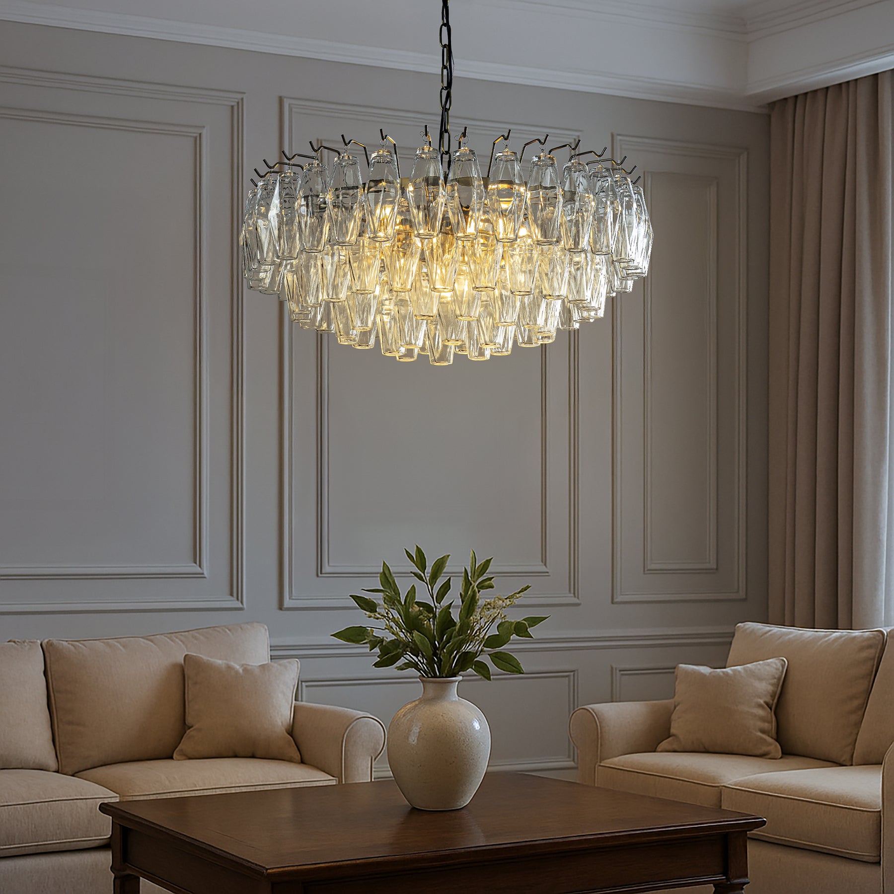 28'' Midcentury Modern Murano Glass Round Chandeliers 6-Light Handblown Glass Pendant Light Fixture Aged Bronze Finish For Dining Room Living Room