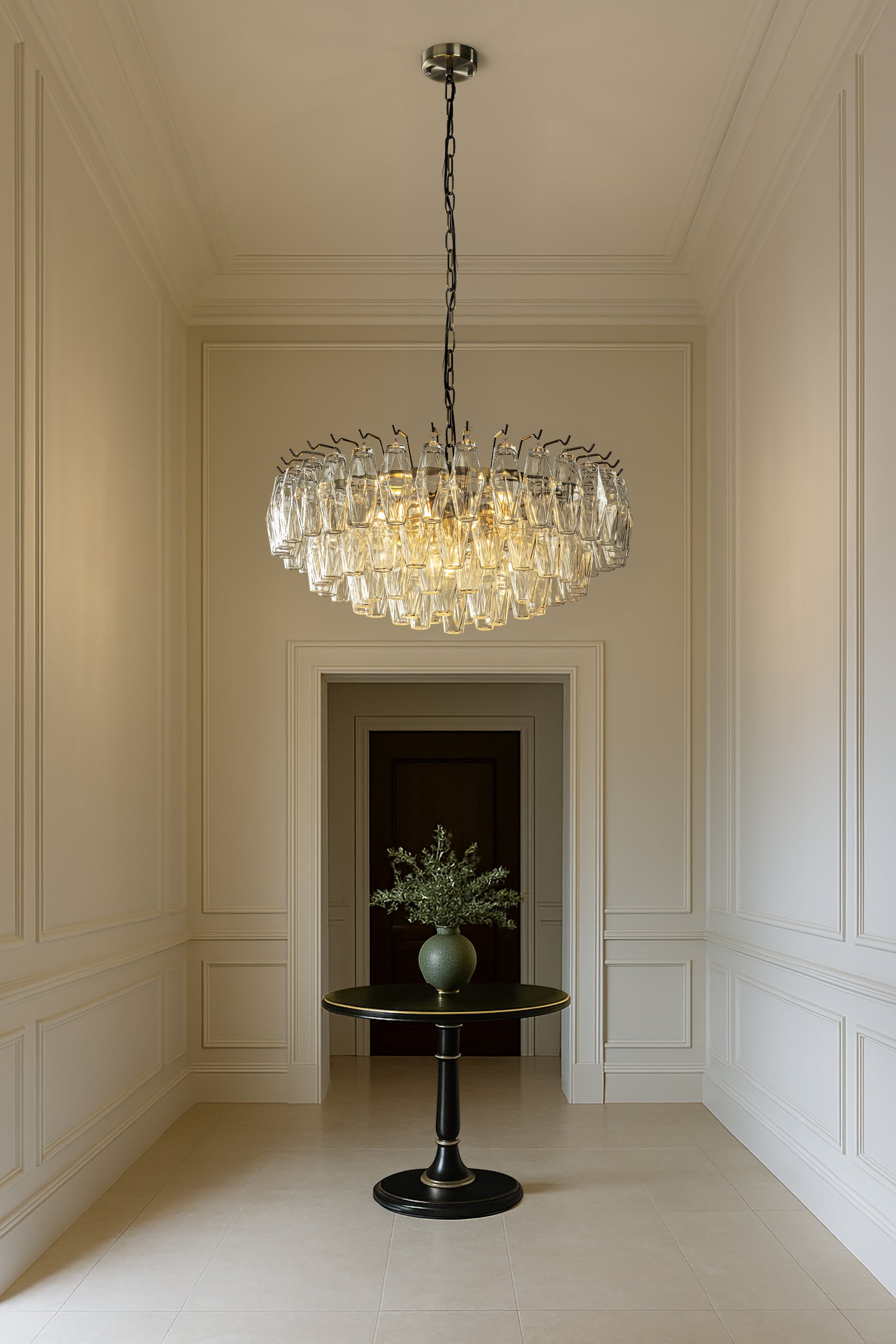 28'' Midcentury Modern Murano Glass Round Chandeliers 6-Light Handblown Glass Pendant Light Fixture Aged Bronze Finish For Dining Room Living Room