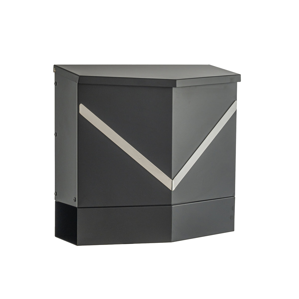 Modern Outdoor Black Metal Secure Locking Wall-Mount Mailbox With Stainless Steel V-Shape Futuristic Design For Home or Office