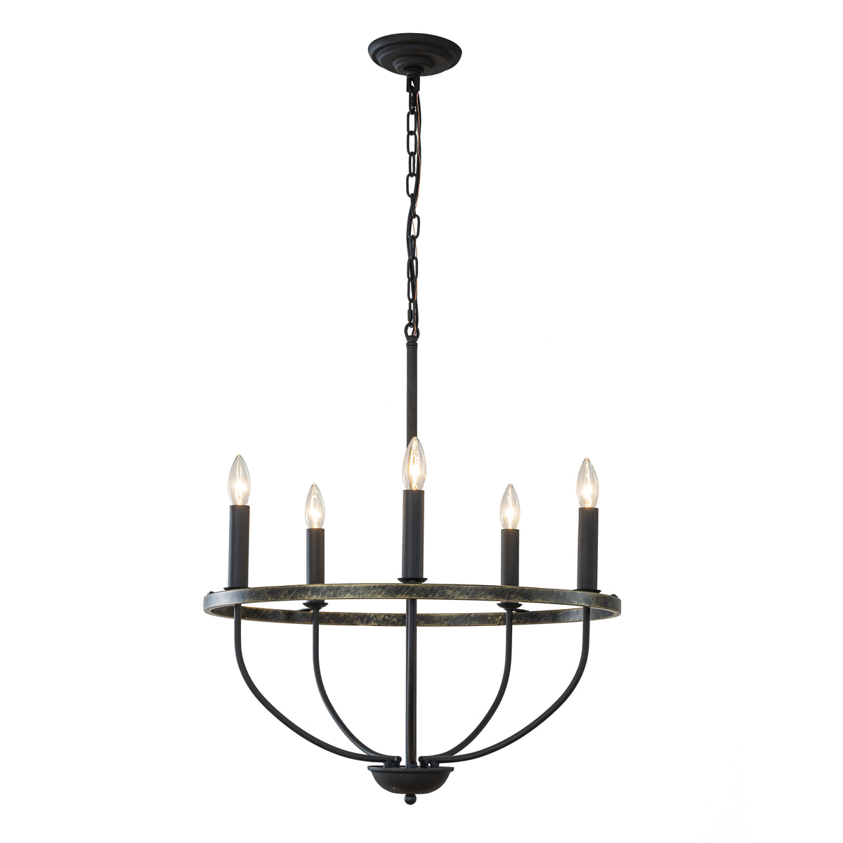 26'' 5-Light Modern Matt Black Classic Candelabra Chandelier Industrial Candle Pendant Light For Living Room Dining Room And Entryway