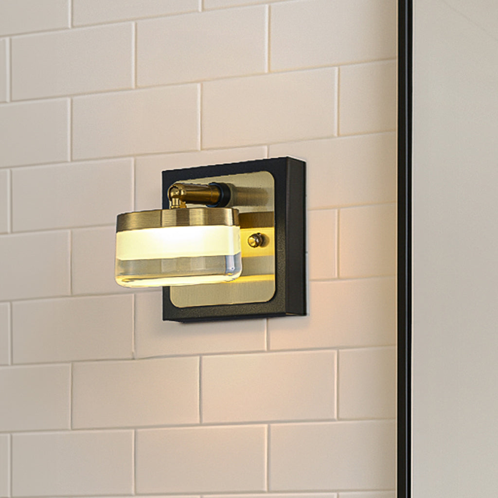W5" 1-Light Modern Square Black and Brass Integrated LED Wall Sconce with White Acrylic Shade Contemporary Adjustable Head Bathroom Vanity Light