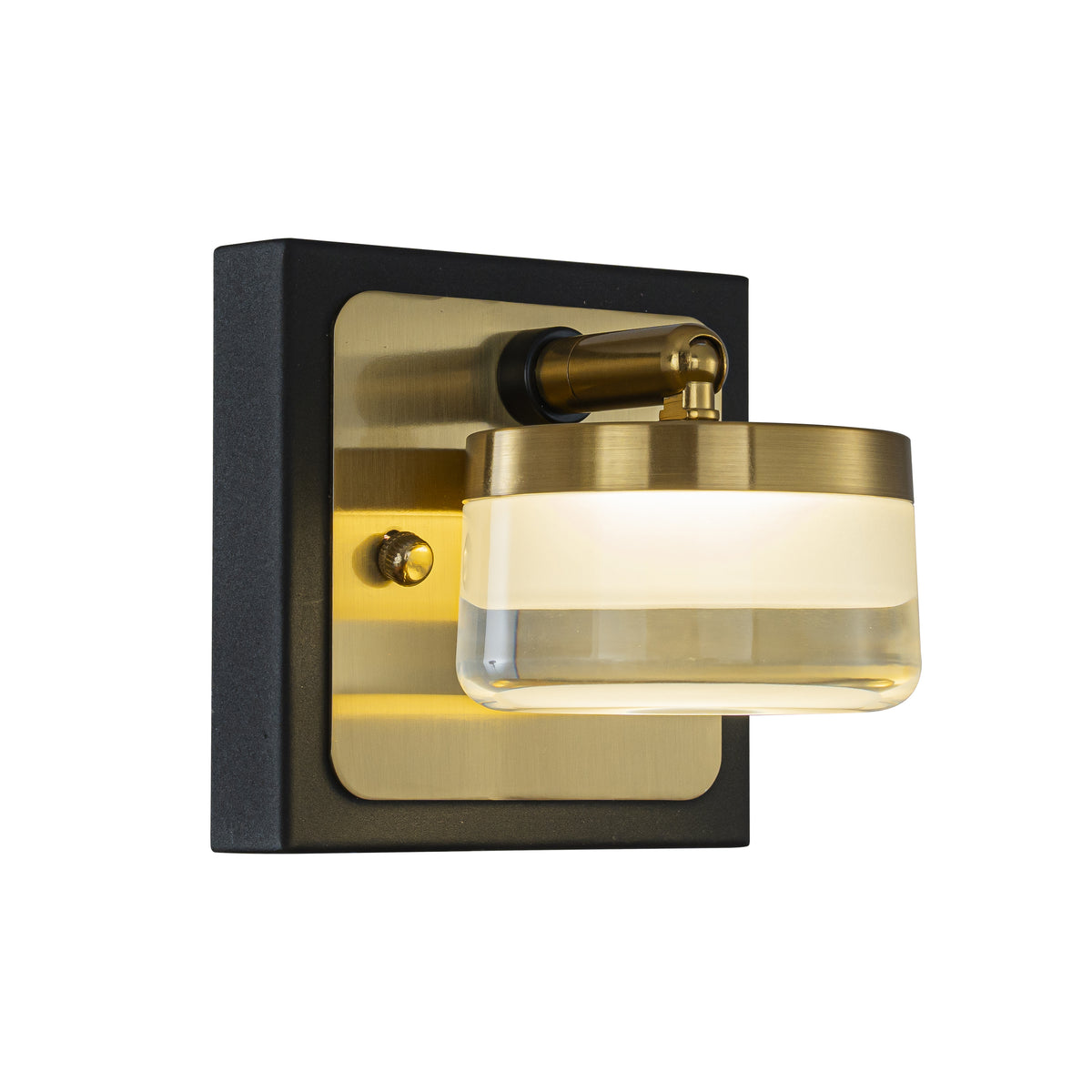 W5" 1-Light Modern Square Black and Brass Integrated LED Wall Sconce with White Acrylic Shade Contemporary Adjustable Head Bathroom Vanity Light