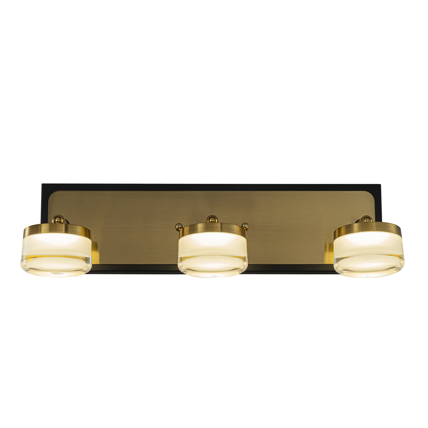 W19" 3-Light Modern Integrated LED Bathroom Vanity Light in Black and Brass Finish with White Acrylic Shade Contemporary Adjustable Head Wall Sconce
