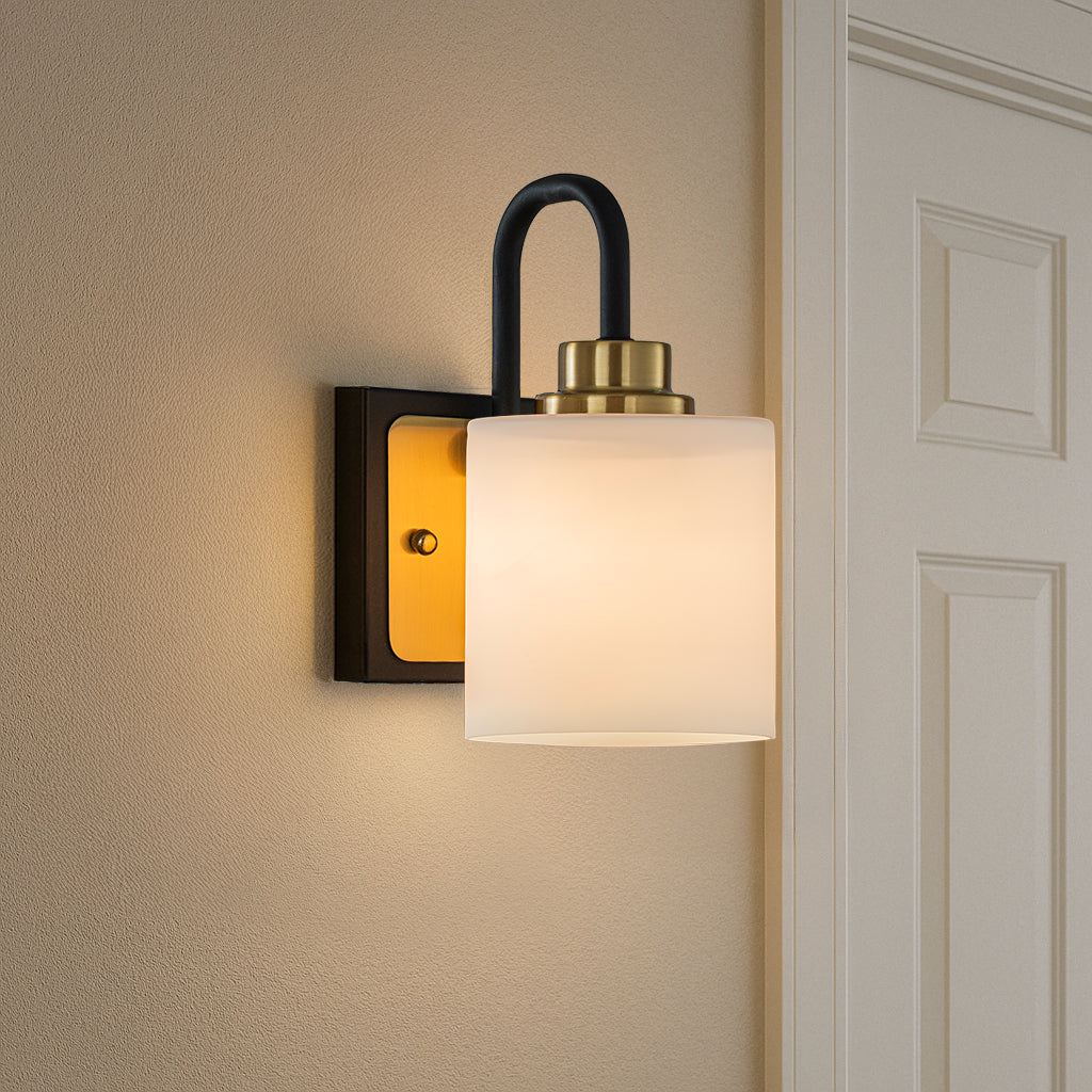 W5" 1-Light Modern Elegant Brass And Black Bathrooom Vanity Light With Milk White Glass Shades