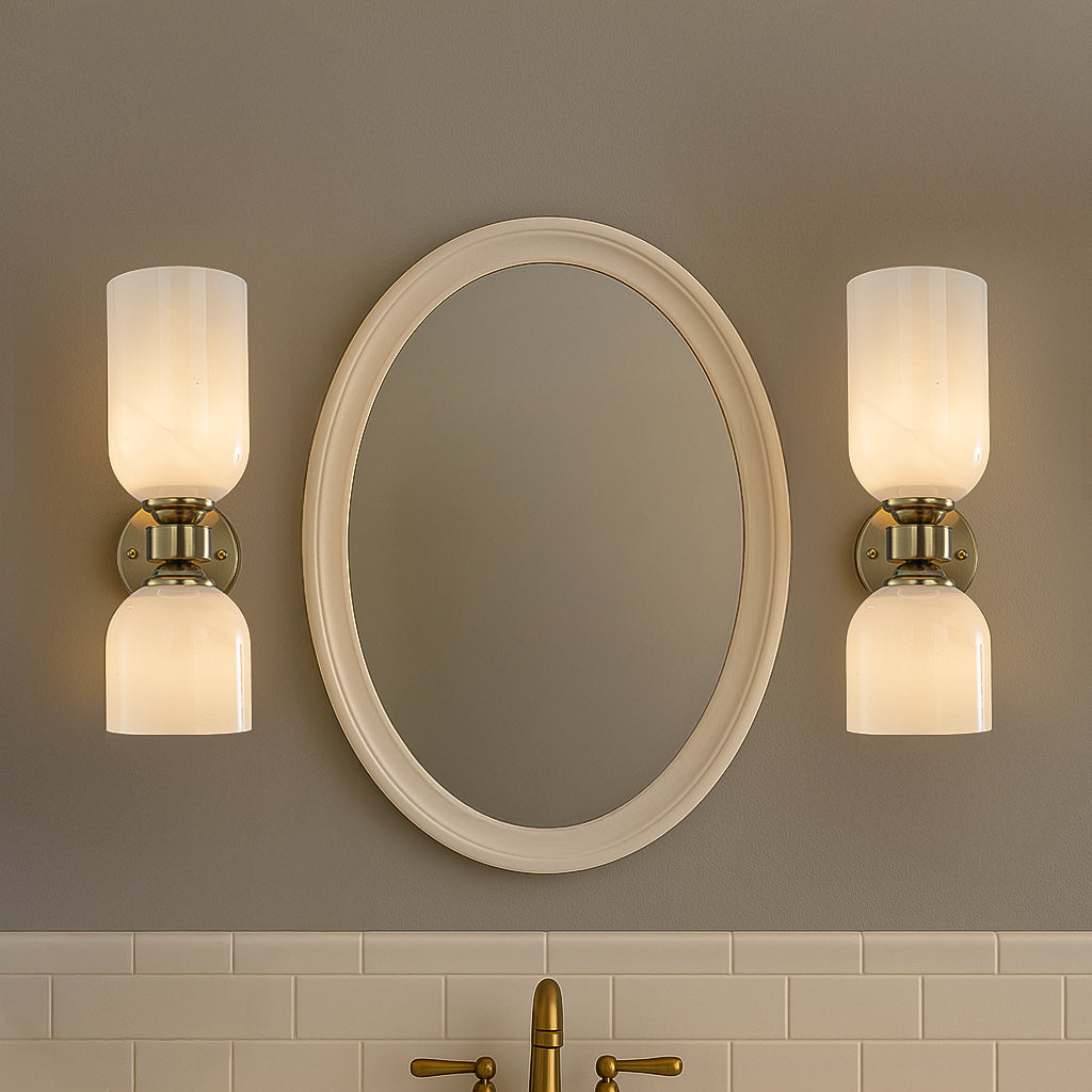OPEN BOX-Vintage Brass 2-Light Wall Sconce with Milky Glass Shades Dimmable Vanity For Bathroom Or Hallway