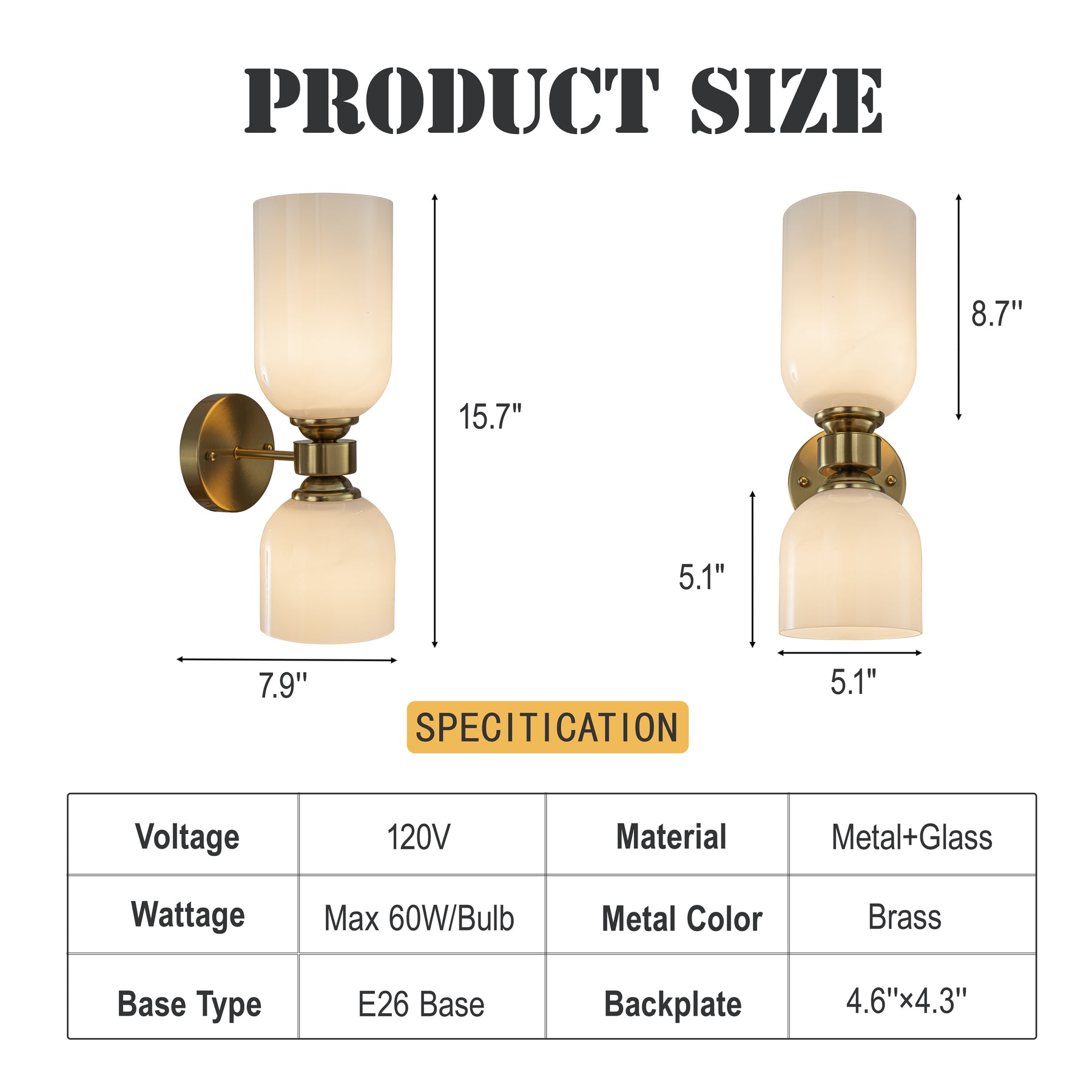 OPEN BOX-Vintage Brass 2-Light Wall Sconce with Milky Glass Shades Dimmable Vanity For Bathroom Or Hallway