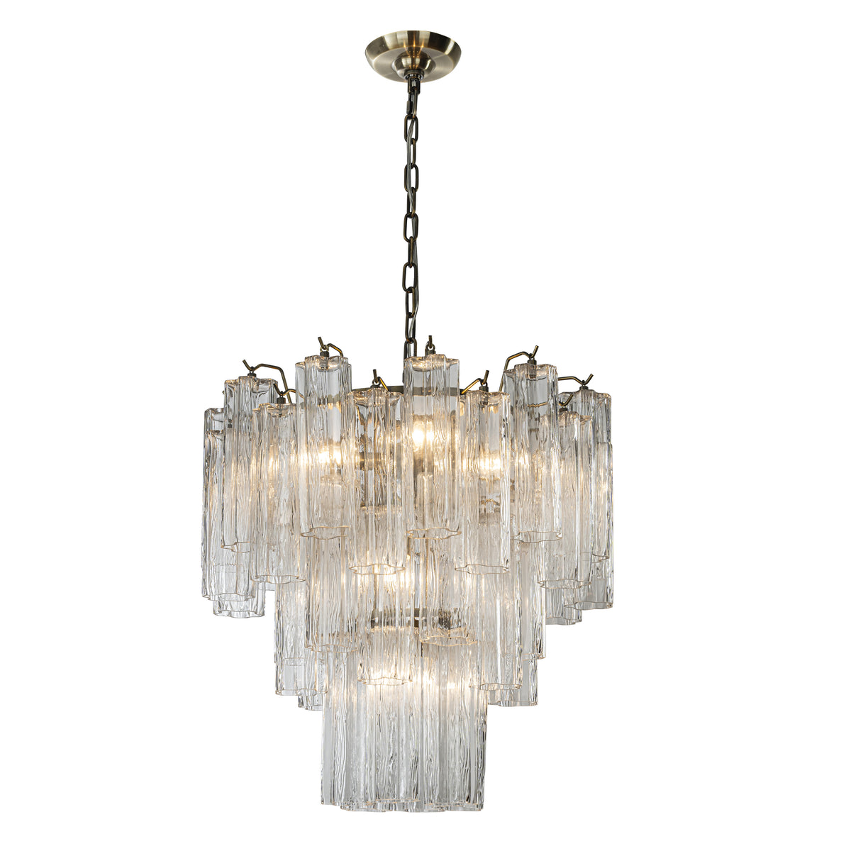 23" Mid Century Modern Flower Glass Chandelier in Aged Bronze Elegant Vintage Glam Tiered Pendant Light for Dining Room or Wedding Venue
