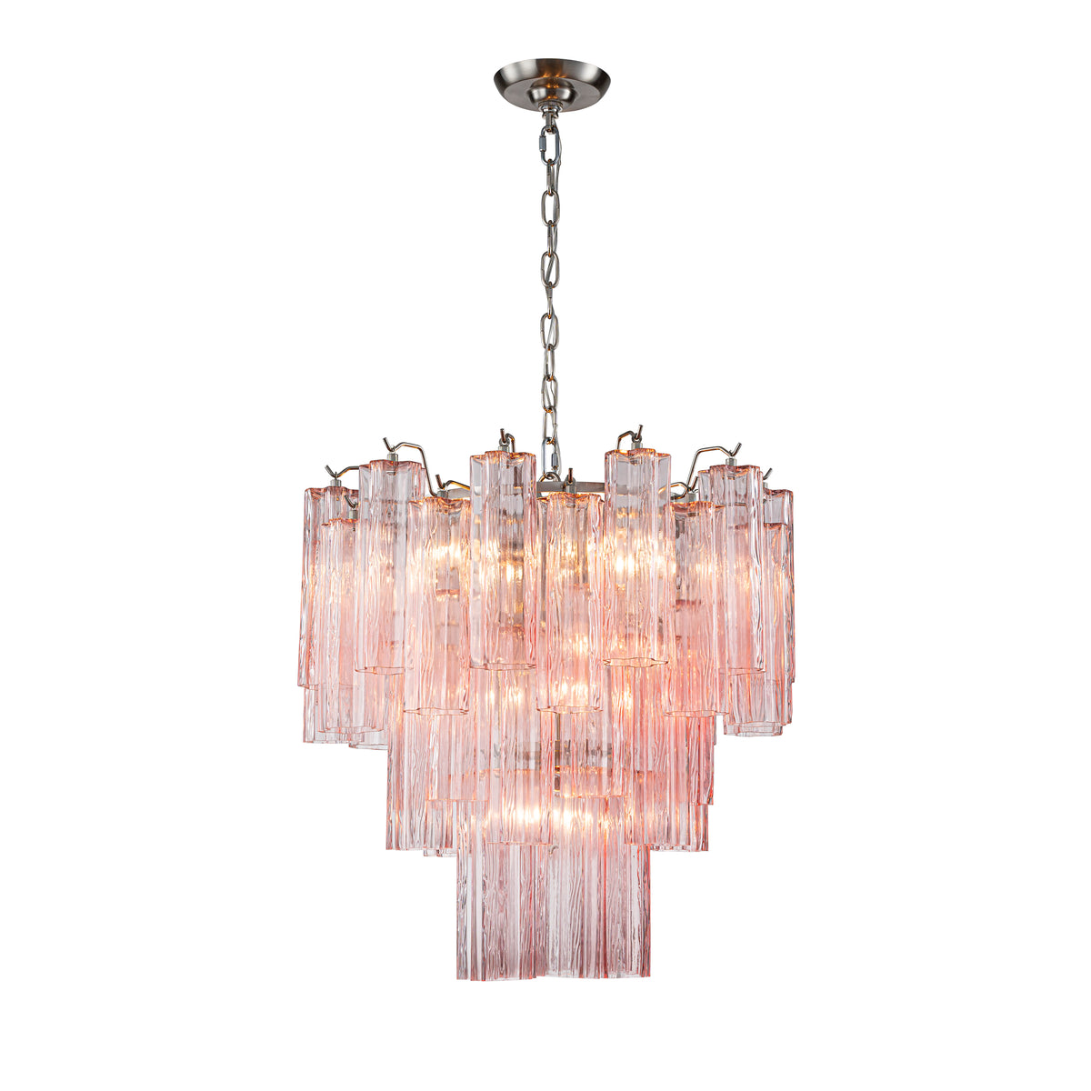 23'' Modern Pink Flower Glass Chandelier Polished Nickel Finish Glass Pendant Light Vintage Glam Ceiling Fixture for Dining Room Wedding Decor