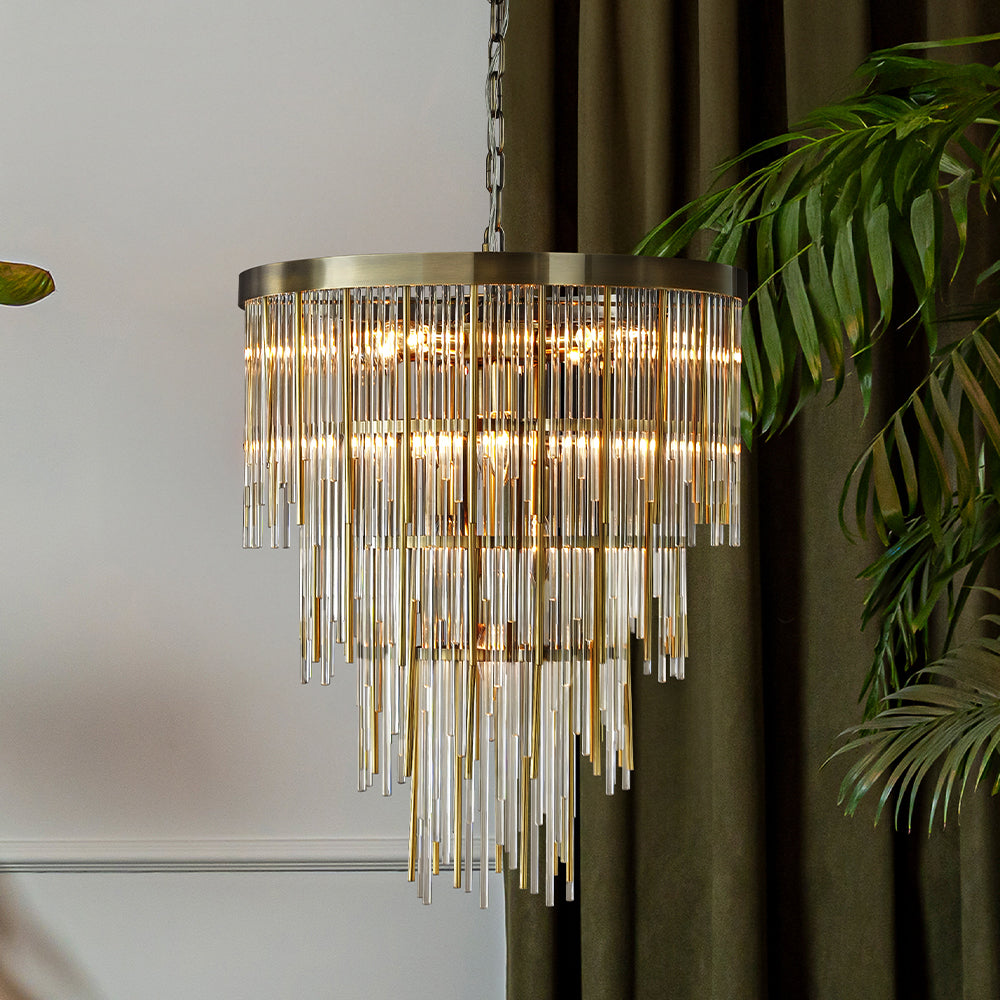 20'' Antique Bronze Modern Glam Chandelier with Adjustable Drop 9-Light Tiered Pendant for Dining Room or Foyer