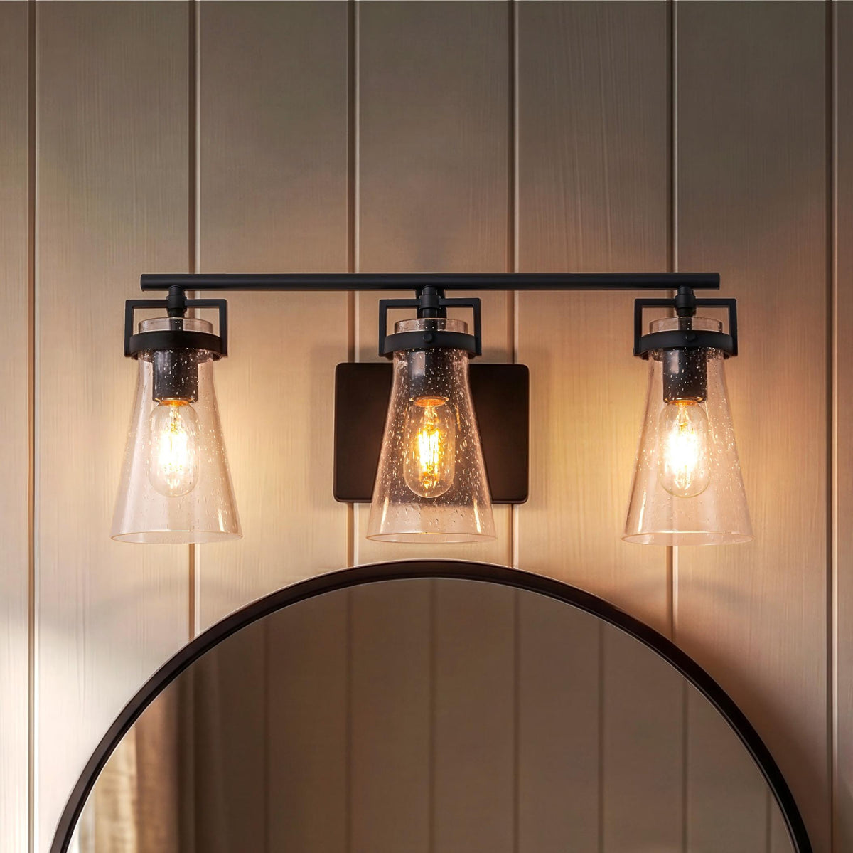 Modern Transitional 3-Light Vanity Wall Sconce in Dark Brown with Clear Bubble Glass Shades for Mirror, Bathroom or Hallway
