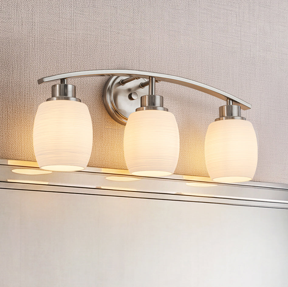 Modern Contemporary 3-Light Bathroom Vanity Light Satin Nickel Wall Sconce with Textured Opal Glass Shades 20-Inch Wall Mounted Fixture for Mirror Hallway