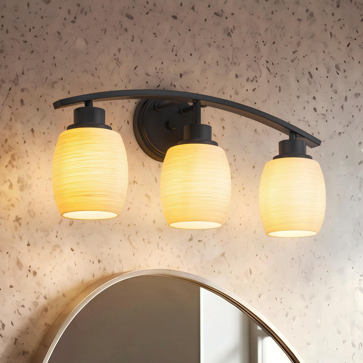 Modern Contemporary 3-Light Bathroom Vanity Light Dark Brown Wall Sconce with Textured Opal Glass Shades 20-Inch Wall Mounted Fixture for Mirror Hallway