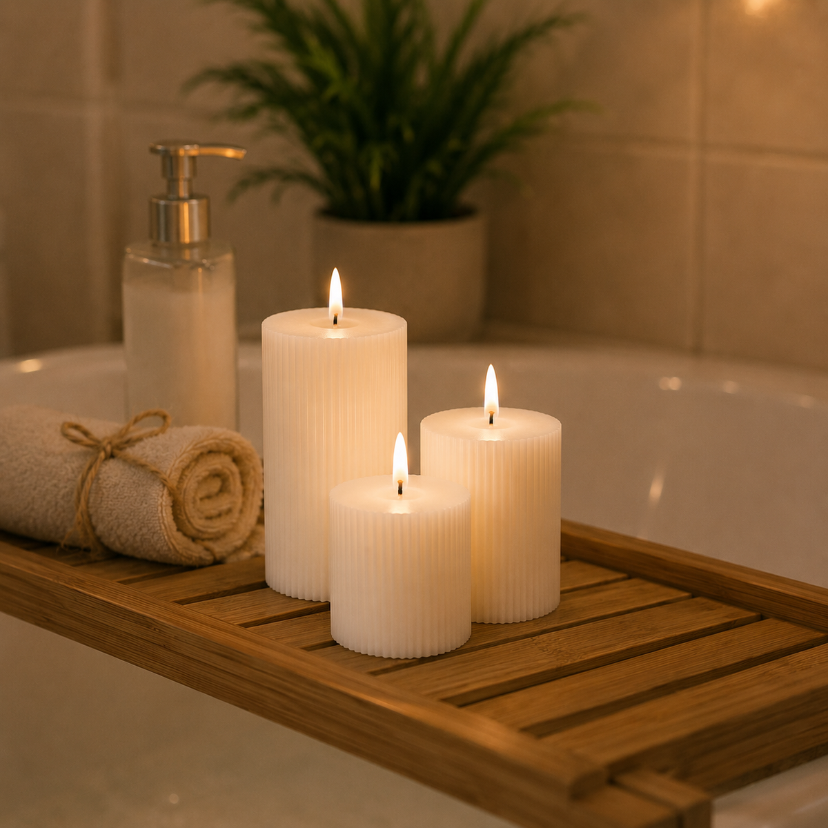 Set of 3 Real Wax White Candle USB-C Rechargeable Flameless LED Pillar Candle with Remote Control, Timer and Dimmable Flickering Light