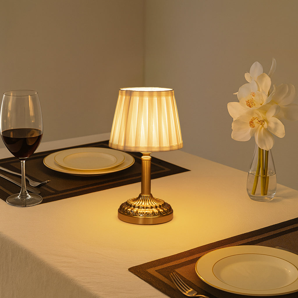 11'' Glam Cordless Table Lamp Touch Control with 3 Way Classic Elegant Dimmable Rechargeable LED Nightstand Lamp with Fabric Shade In Brass Finish