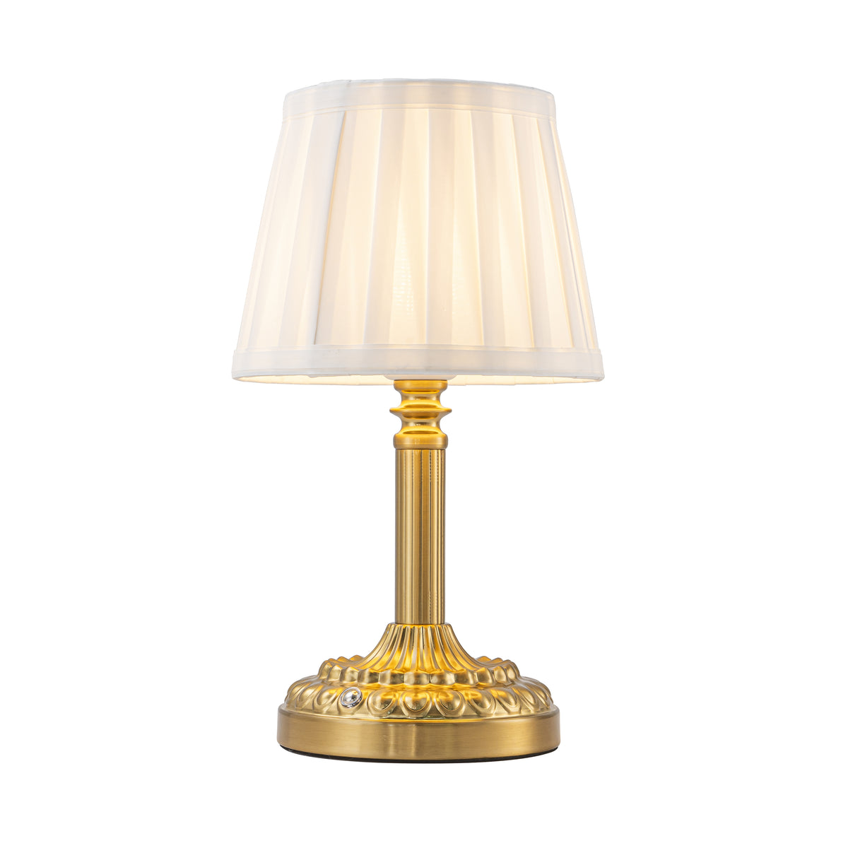 11'' Glam Cordless Table Lamp Touch Control with 3 Way Classic Elegant Dimmable Rechargeable LED Nightstand Lamp with Fabric Shade In Brass Finish