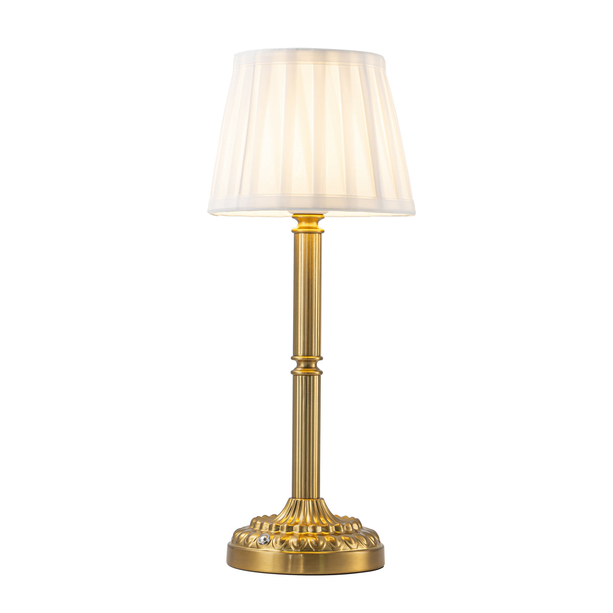 16'' Glam Cordless Table Lamp Touch Control with 3 Way Classic Elegant Dimmable Rechargeable LED Nightstand Lamp with Fabric Shade In Brass Finish