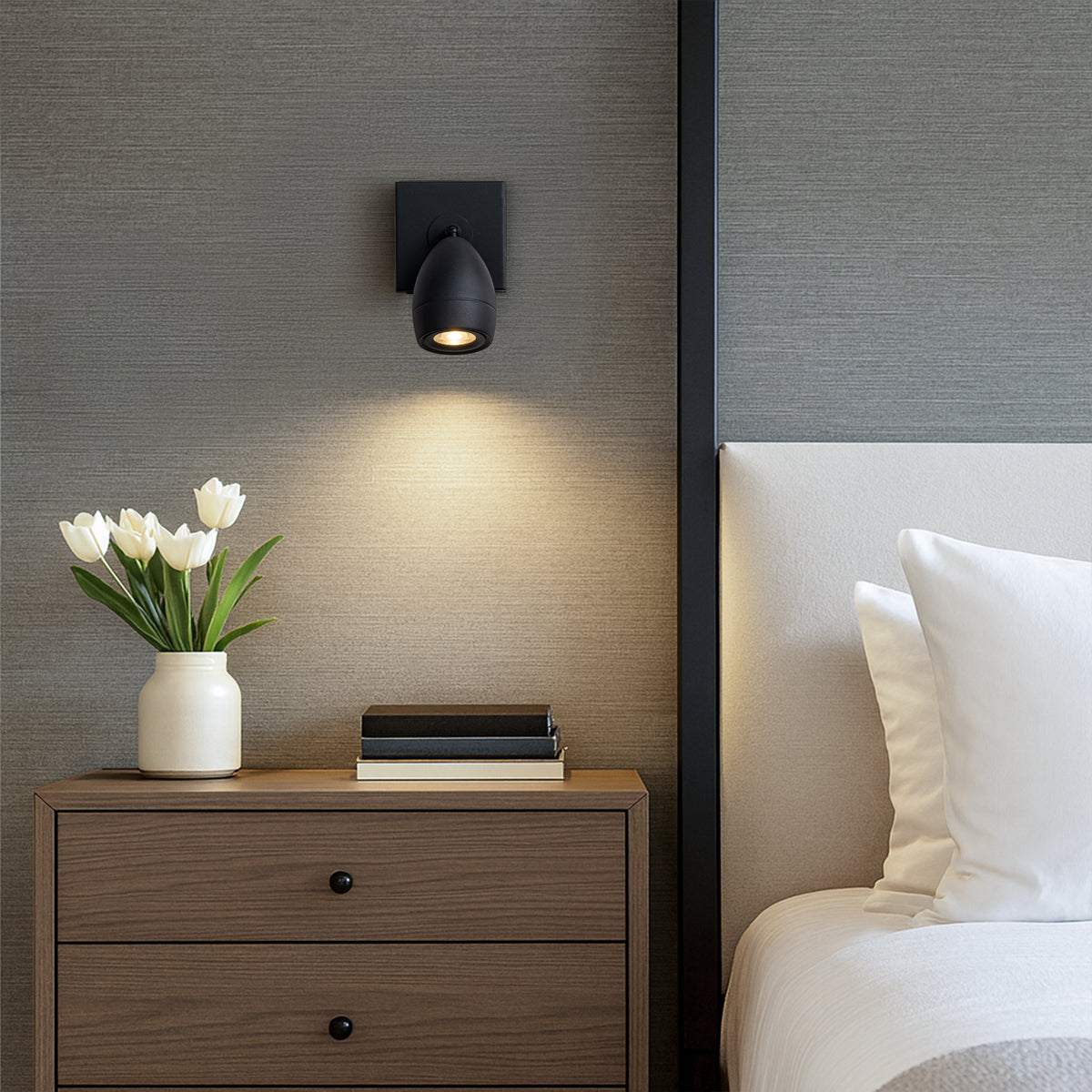 Modern Black Cordless Wall Sconce USB-C Rechargeable LED Spotlight with Touch & Remote Control, Adjustable and Stepless Dimmable Accent Light