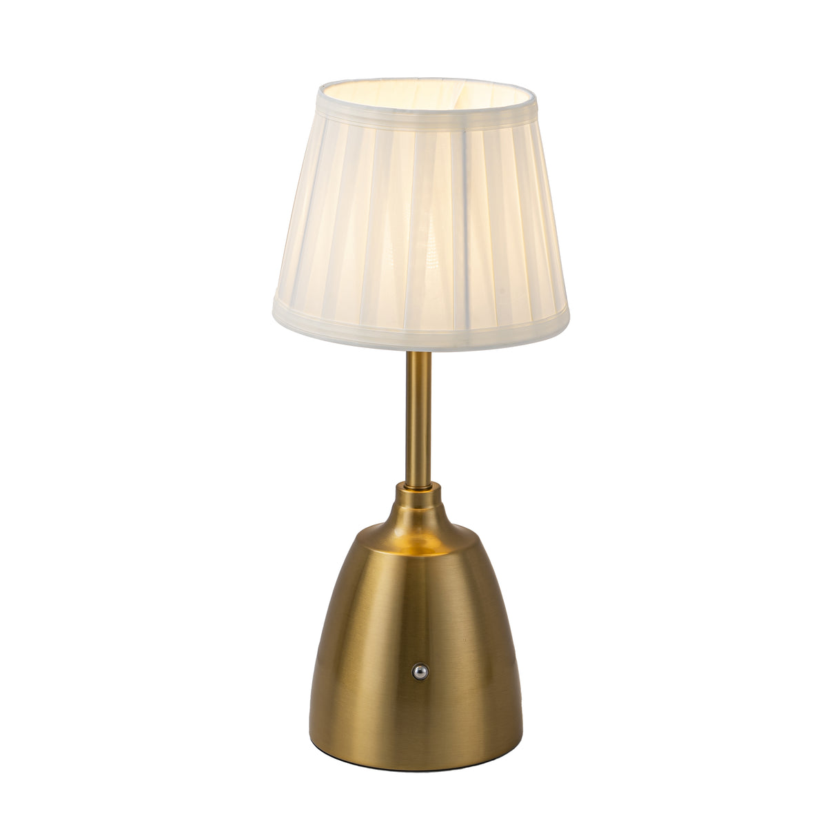 14” Vintage Fabric Shade Rechargeable LED Table Lamp Touch Control Cordless USB Nightstand Lamp in Antique Brass with Stepless Dimming