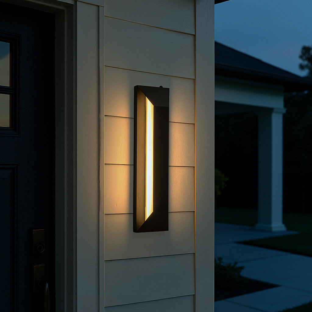 H22" Large Dusk to Dawn Modern Outdoor Wall Light 24W Integrated LED Exterior Wall Sconce with Black Trapezoid Design and Acrylic Shade for Garage Entryway