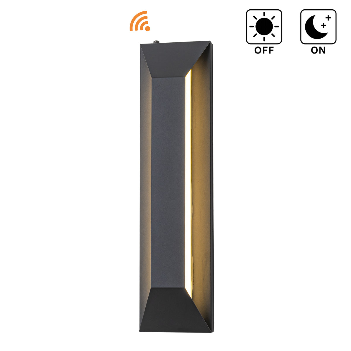 H22" Large Dusk to Dawn Modern Outdoor Wall Light 24W Integrated LED Exterior Wall Sconce with Black Trapezoid Design and Acrylic Shade for Garage Entryway