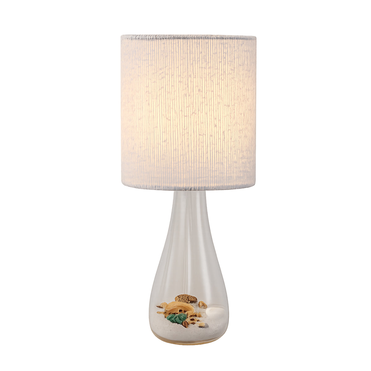 Coastal Rechargeable Glass Accent Table Lamp with White Linen Shade and Adjustable LED Light