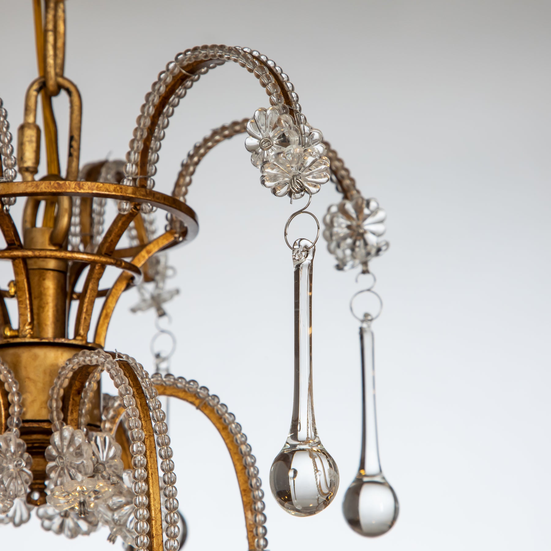 Open Box 3-Lights Mid-Century Antique Gold Traditional Candle Style Chandelier with Glass Droplets