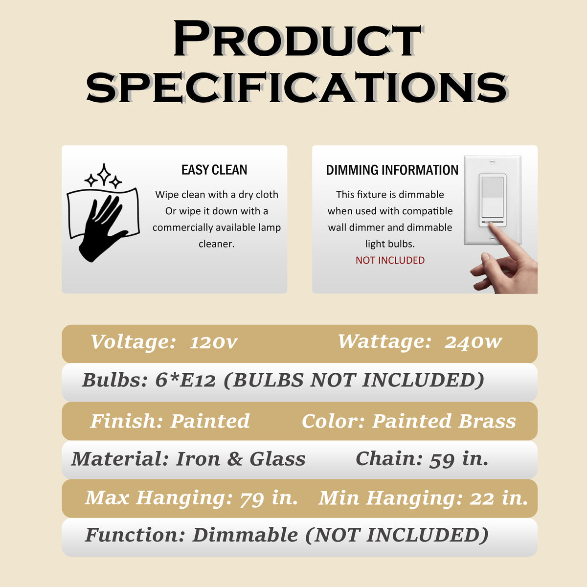 Modern 6-Light 18in. Painted Brass Luxury Water Ripple Glass Chandelier for Living Room