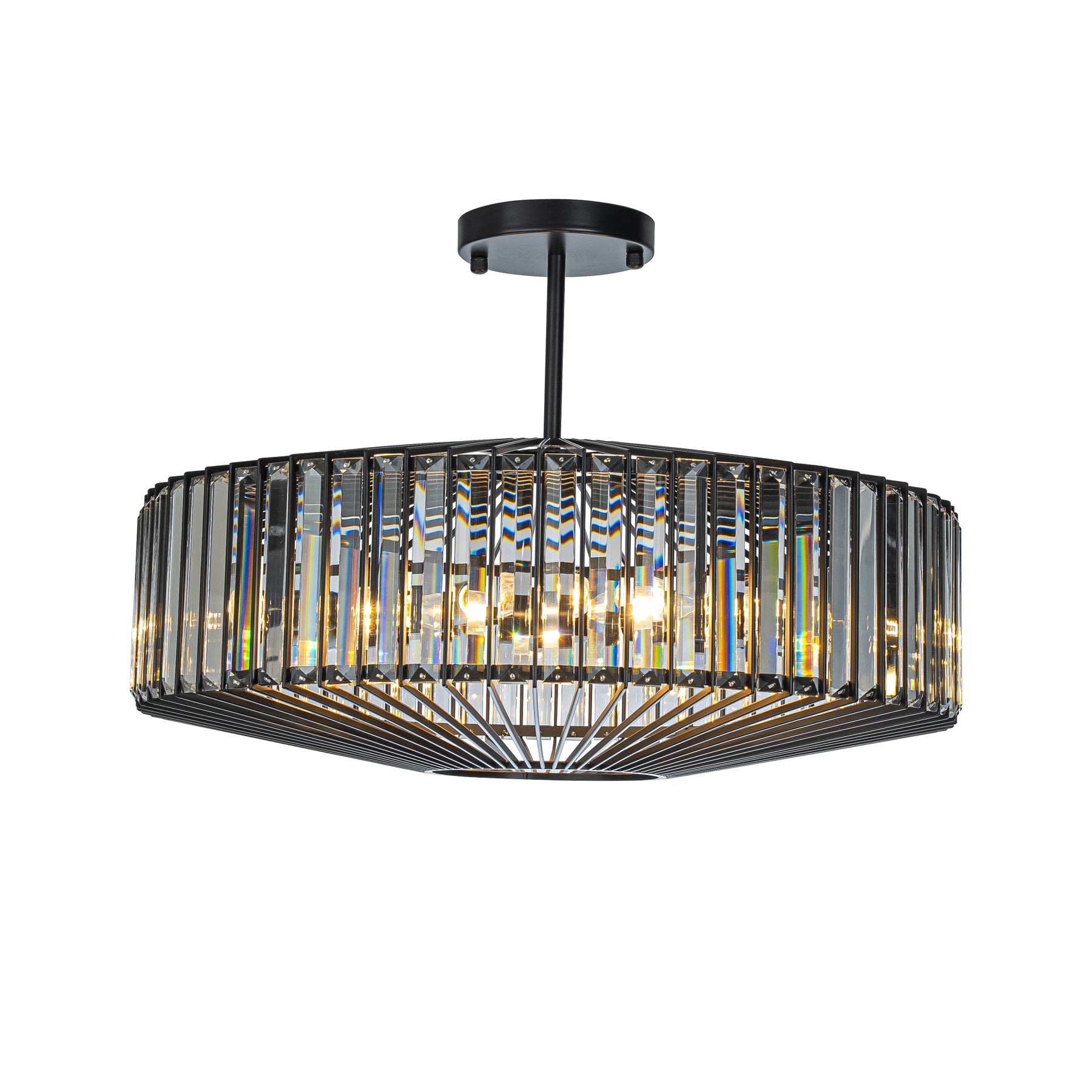 24'' Unique Modern Crystal Flush Mount 6-Light Luxury Matte Black Ceiling Light with Clear Crystal For Dining Room And Entryway