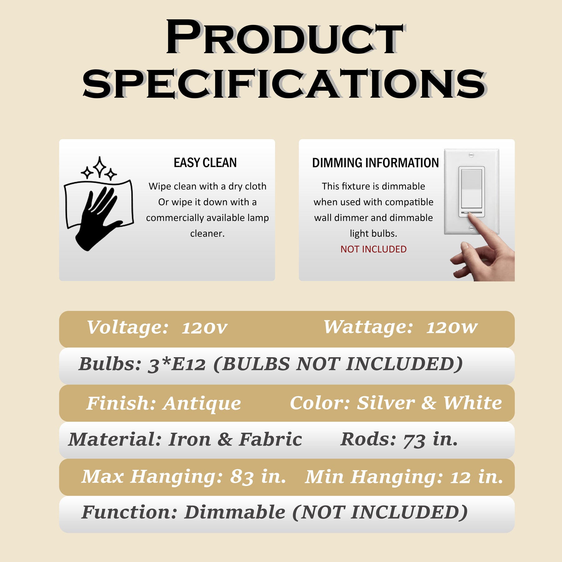 3 Light 16" Modern Classic Linen Drum Matte Vintage Silver Chandelier for Dining Room, Bedroom, or Living Room