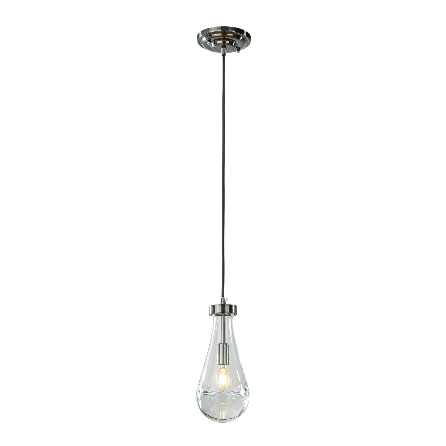 1-Light 5" Farmhouse Raindrop Glass Brush Black Nickel Chandelier Rustic Teardrop Cluster Pendant Light for Kitchen Island