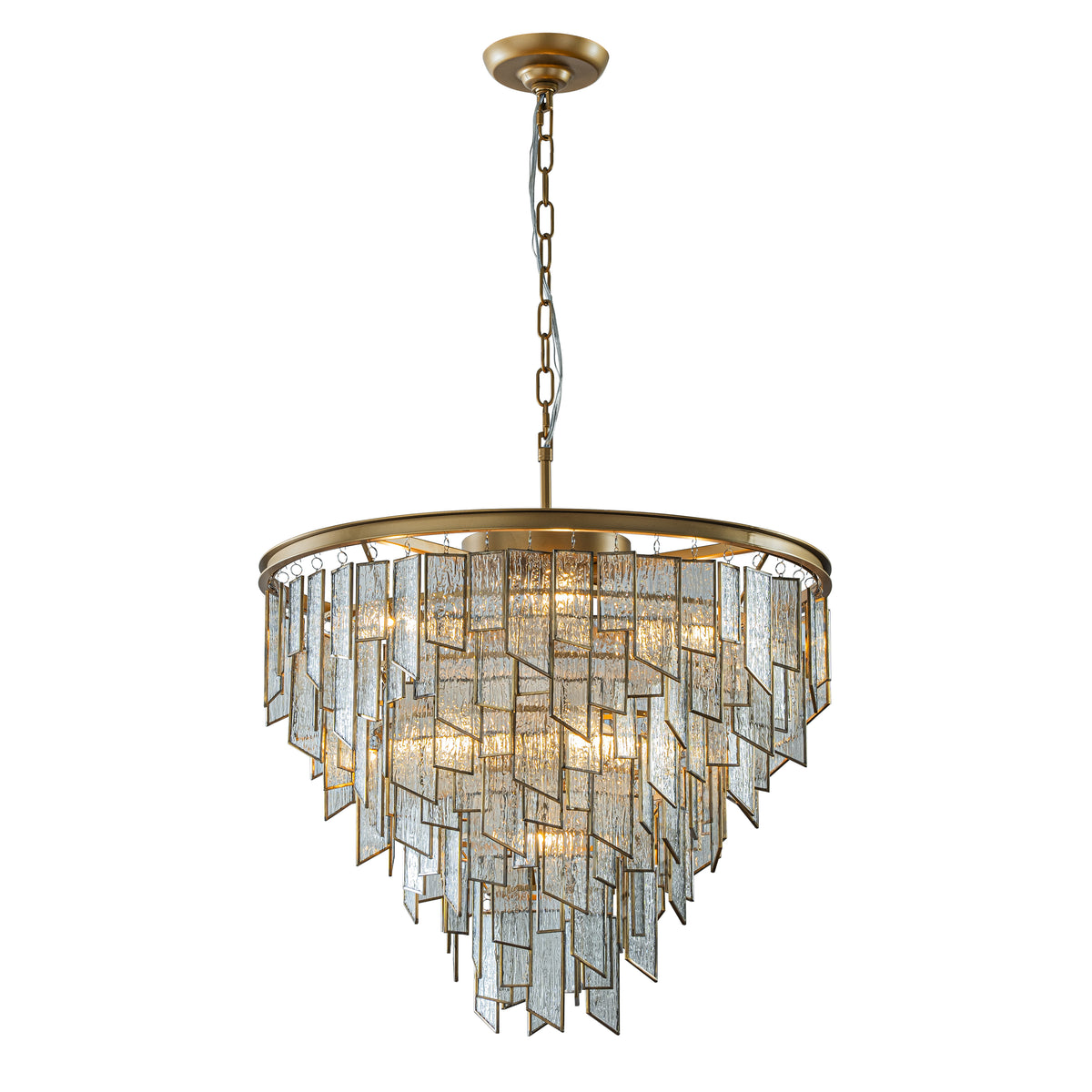 9-Light Luxury Water Ripple Glass Chandelier Pendant Light Modern Brass Frame Lighting Fixture for Dining Room Living Room and Kitchen Island