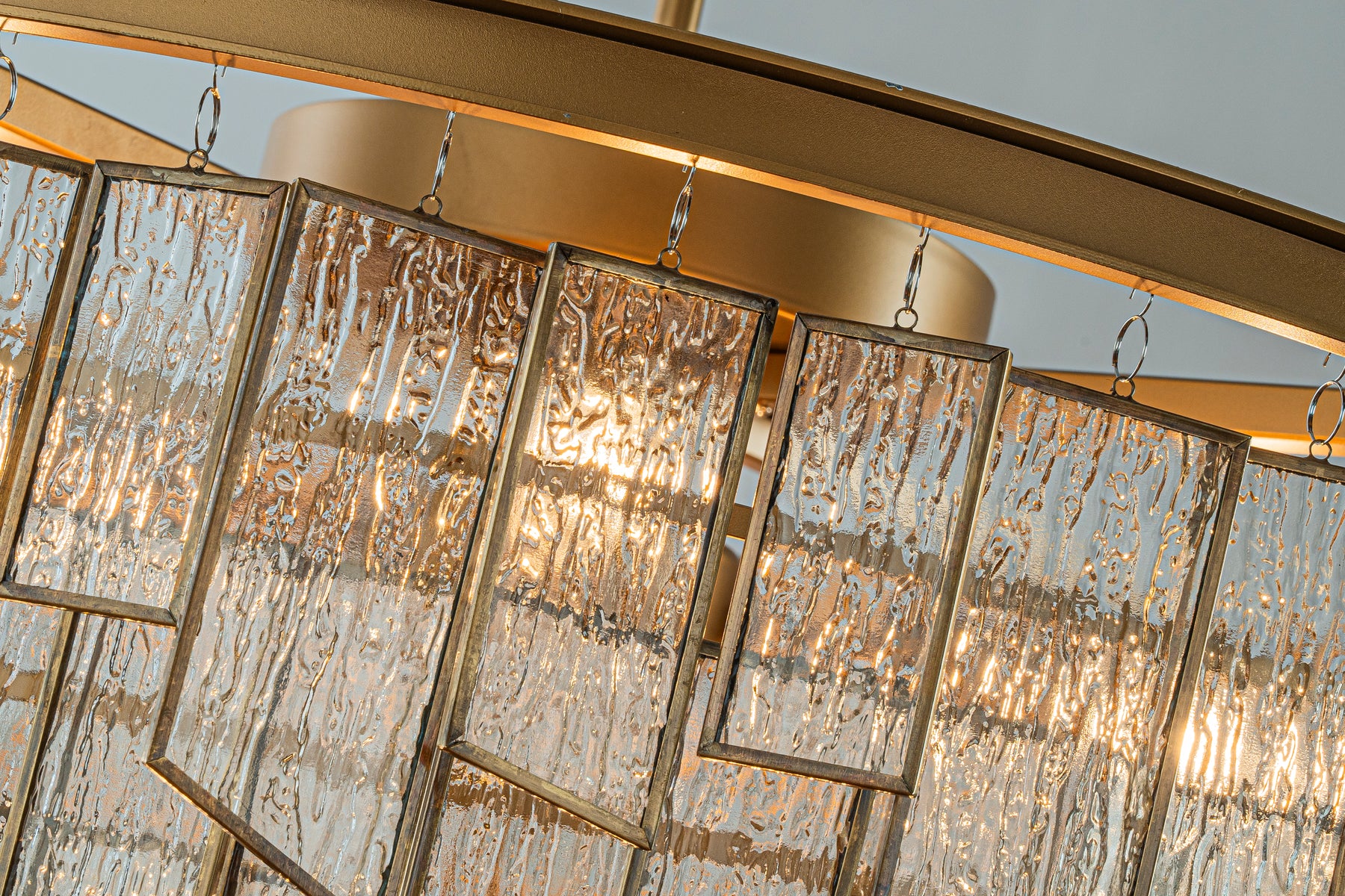 9-Light Luxury Water Ripple Glass Flush Mount Modern Brass Frame Lighting Fixture for Dining Room Living Room and Kitchen Island