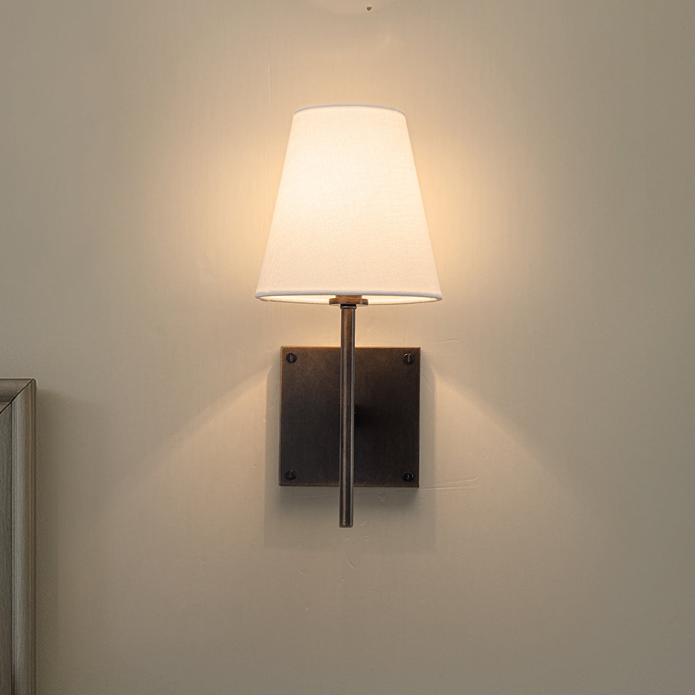 Classic Bronze 13'' Tall 1-Light Fabric Shade Wall Sconces Mondern White Linen Tapered Shade Sconce For Bathroom Mirror Hallway