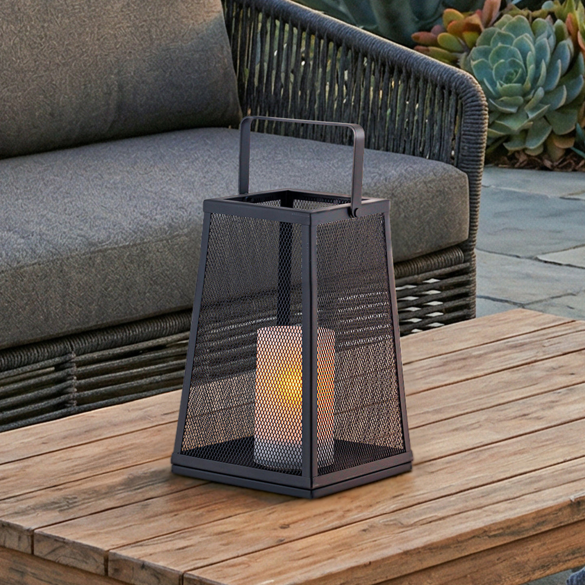 H10" Solar Outdoor Lantern with Flickering Candle Light Modern Metal Mesh Patio Lantern with Handle Solar Powered Decorative Lantern for Garden Deck Pathway Camping