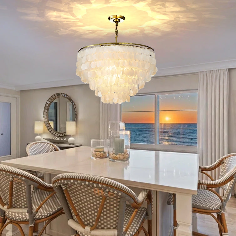 Coastal Capiz Shell Chandelier with Antique Gold Finish