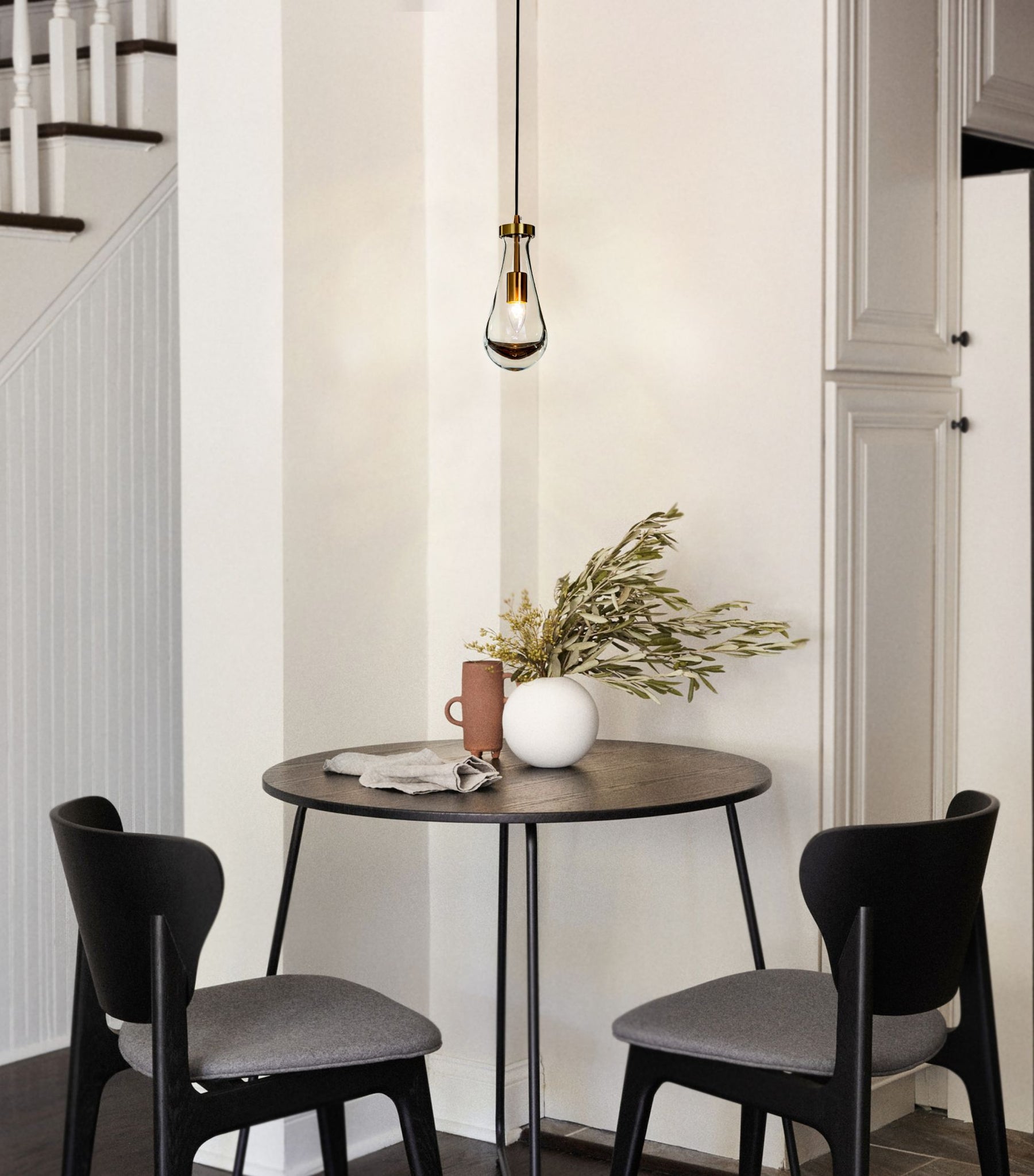Rustic Mini Farmhouse Hand-Blown Clear Solid Glass Pendant Light in Antique Brass