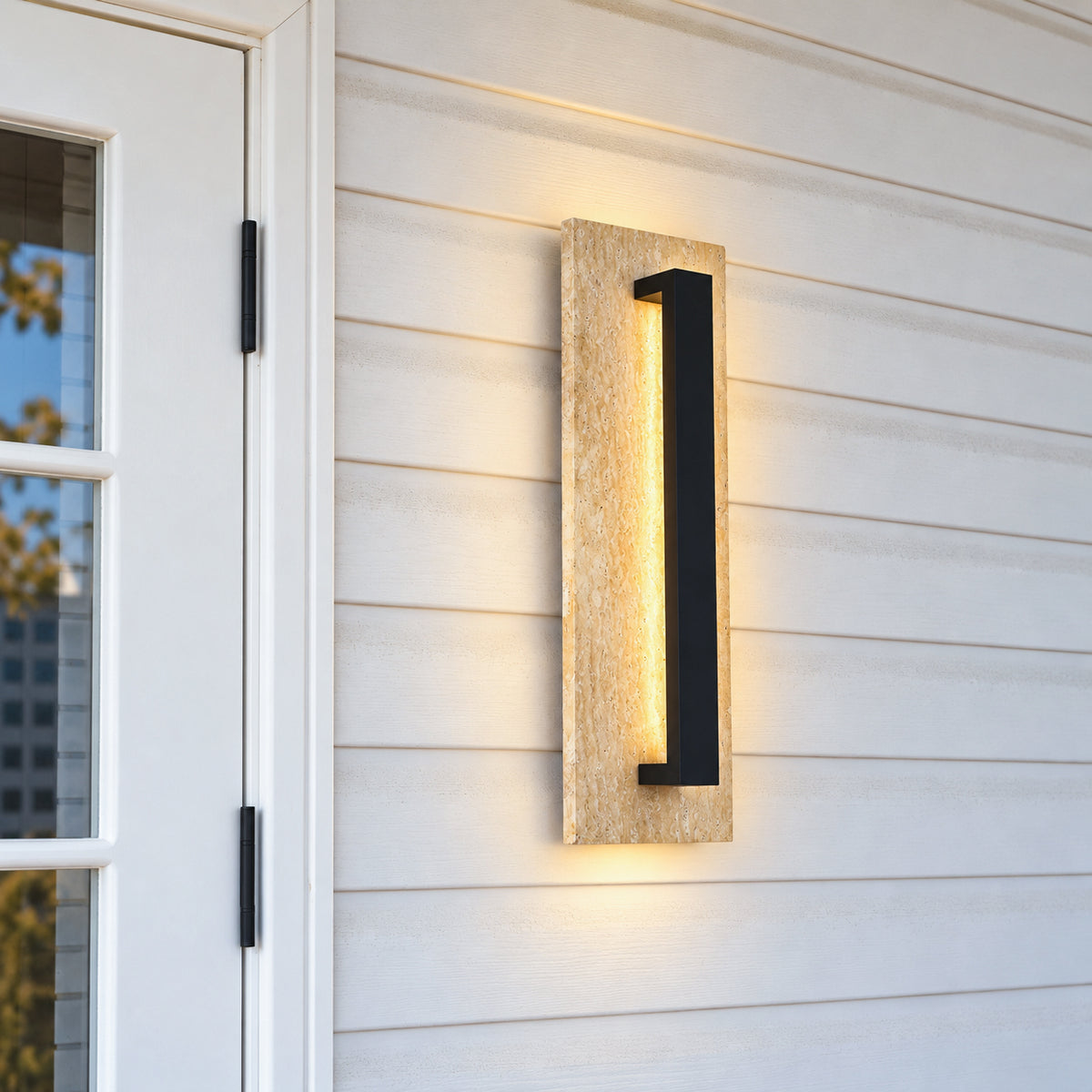 H22" Architectural Travertine Integrated LED Wall Sconce with Natural Stone Panel
