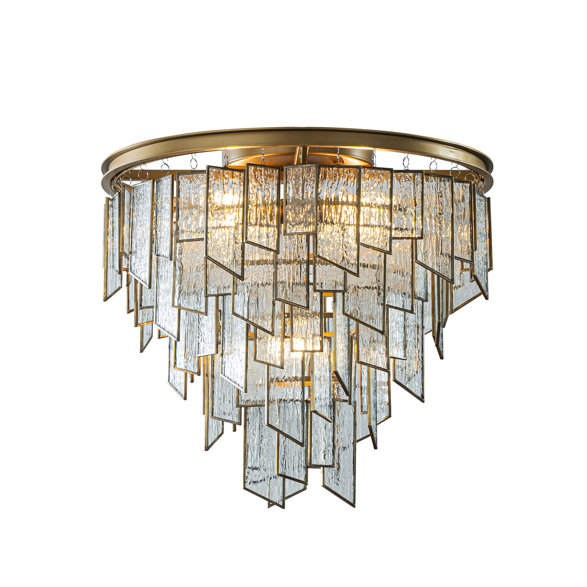 6-Light Luxury Water Ripple Glass Flush Mount Modern Brass Frame Lighting Fixture