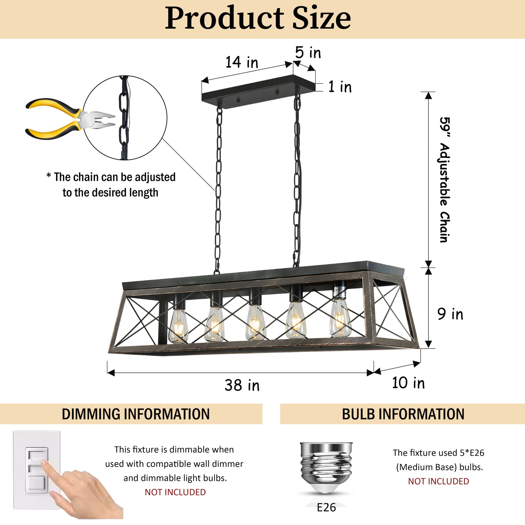 Farmhouse Rectangle Chandelier For Kitchen Island